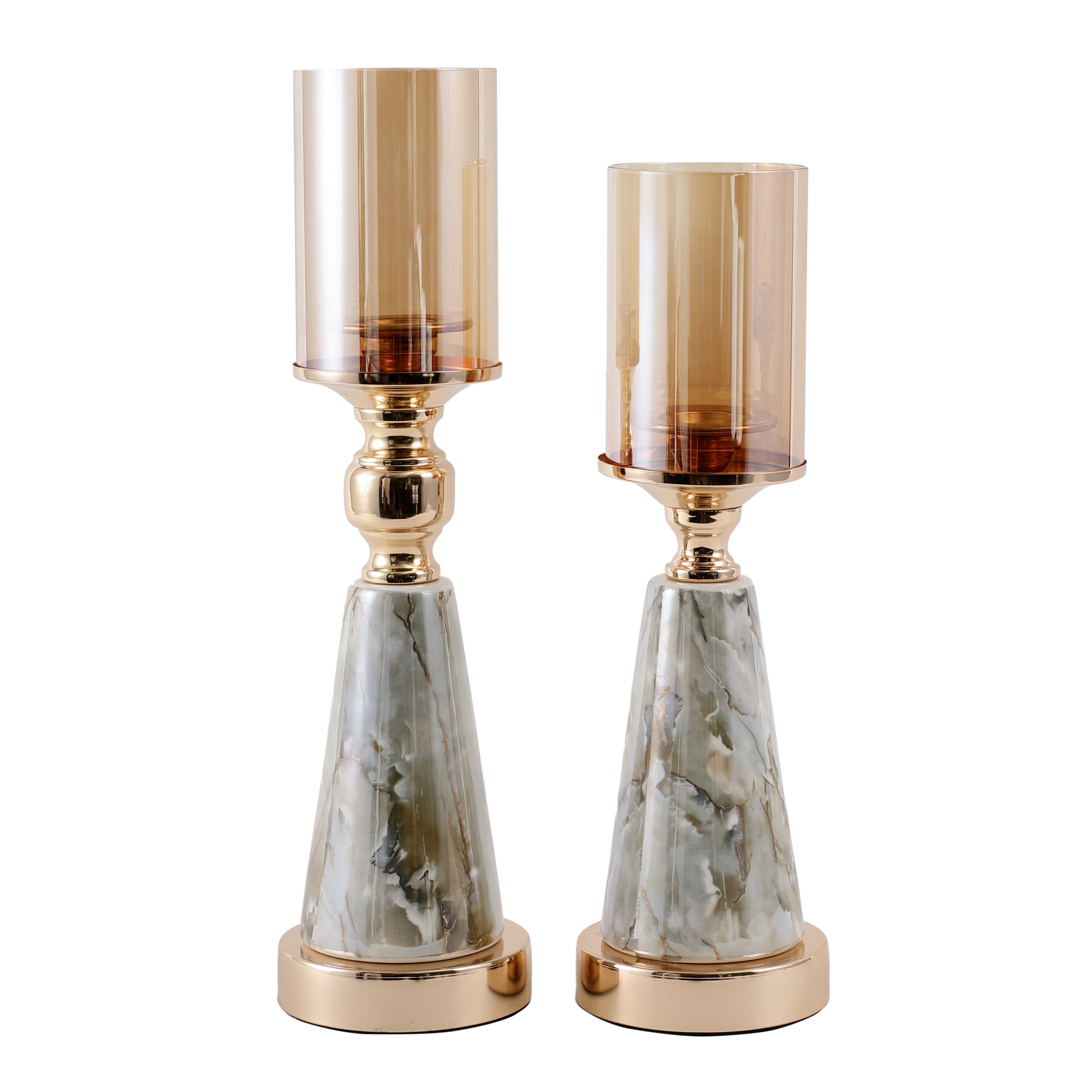 Conical Metal and Marble Finish Candle Holder (Single)