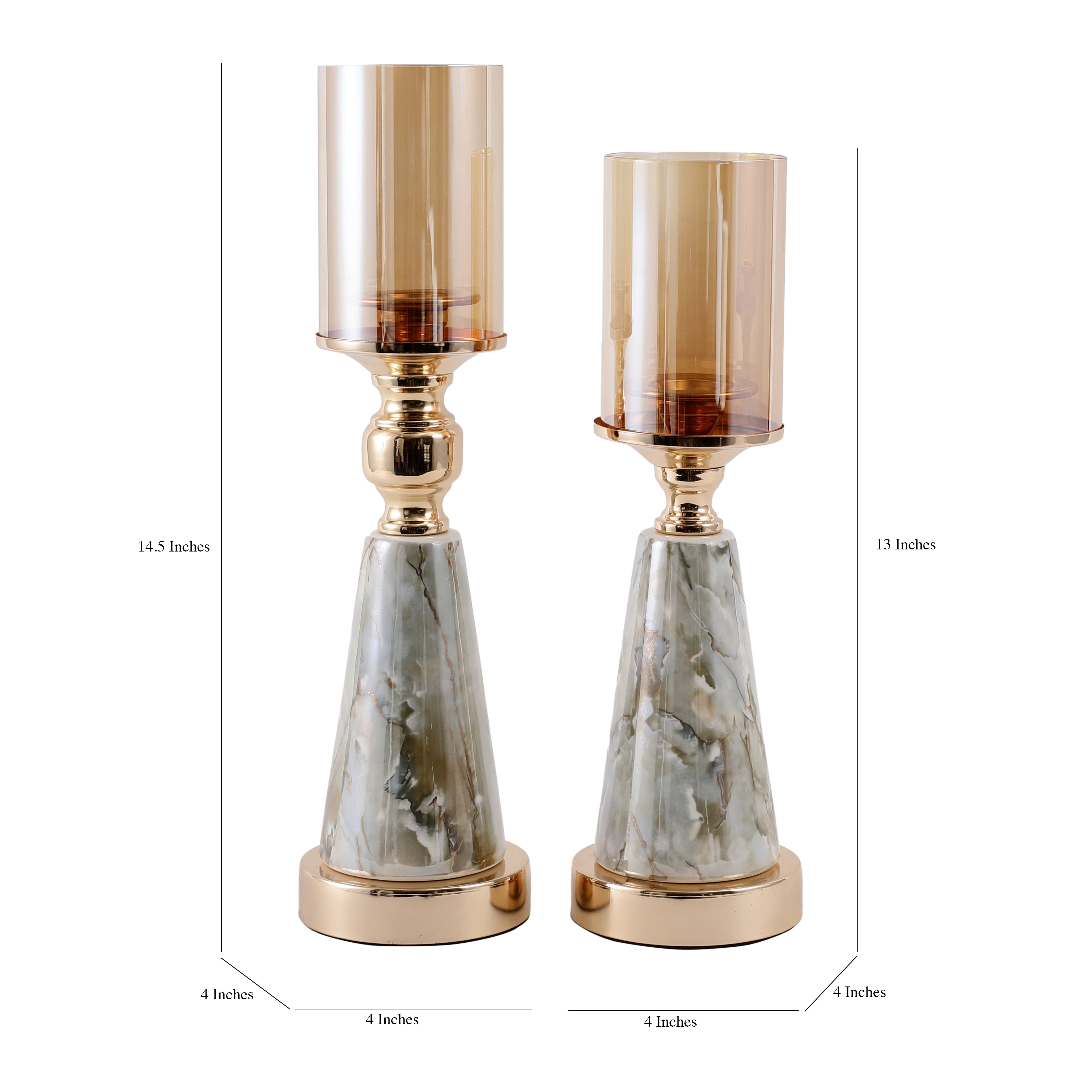 Conical Metal and Marble Finish Candle Holder (Single)