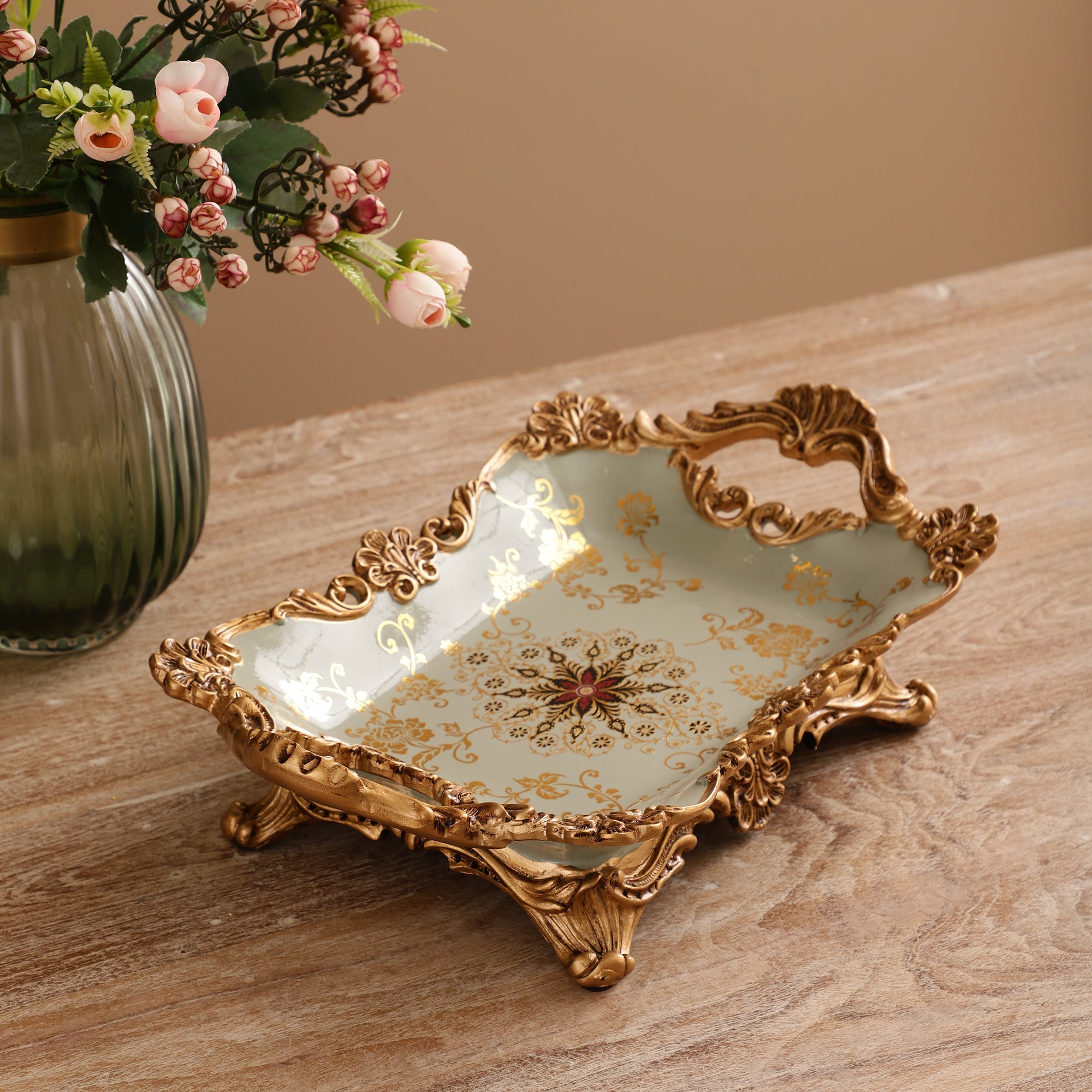 Regalia Gold and Blue Grey Ceramic Platter