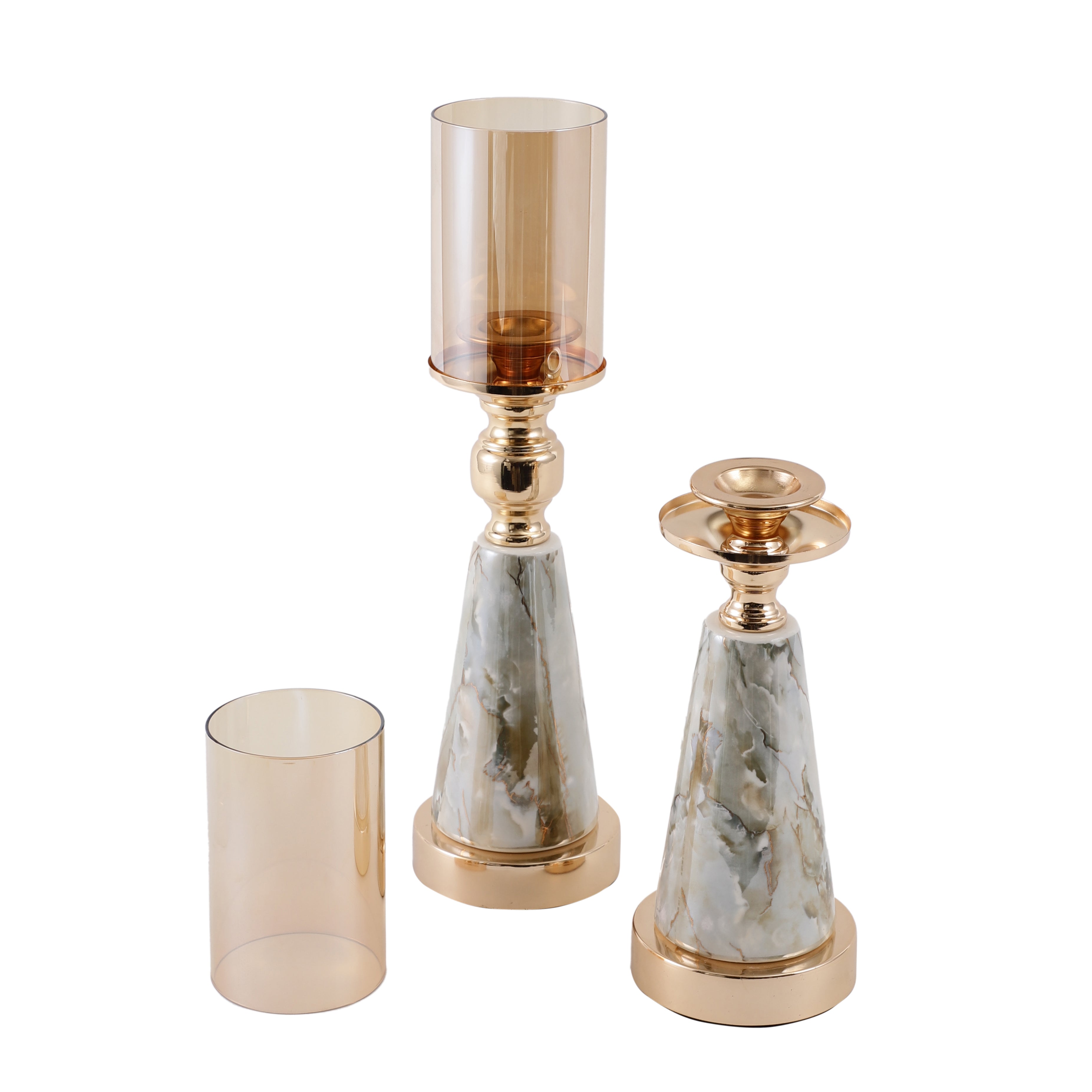 Conical Metal and Marble Finish Candle Holder (Single)