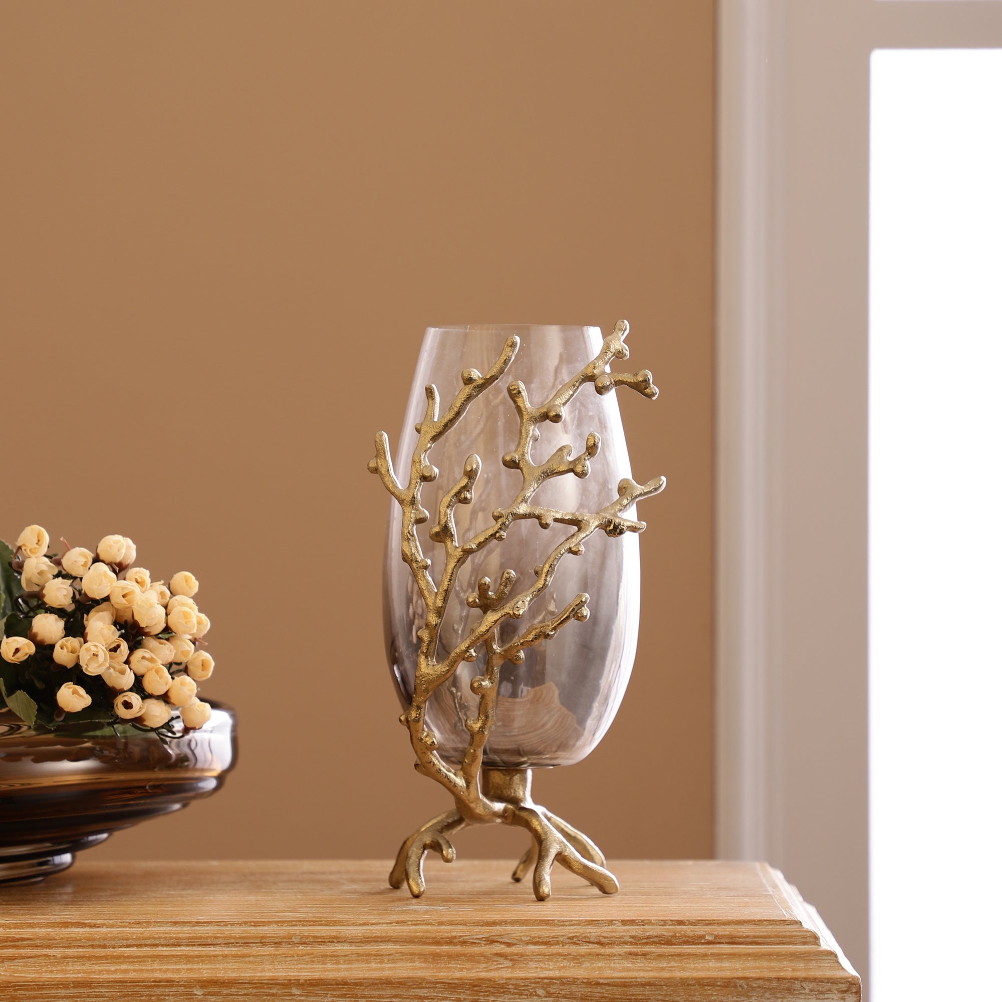 Gold Twig Pattern Glass Vase