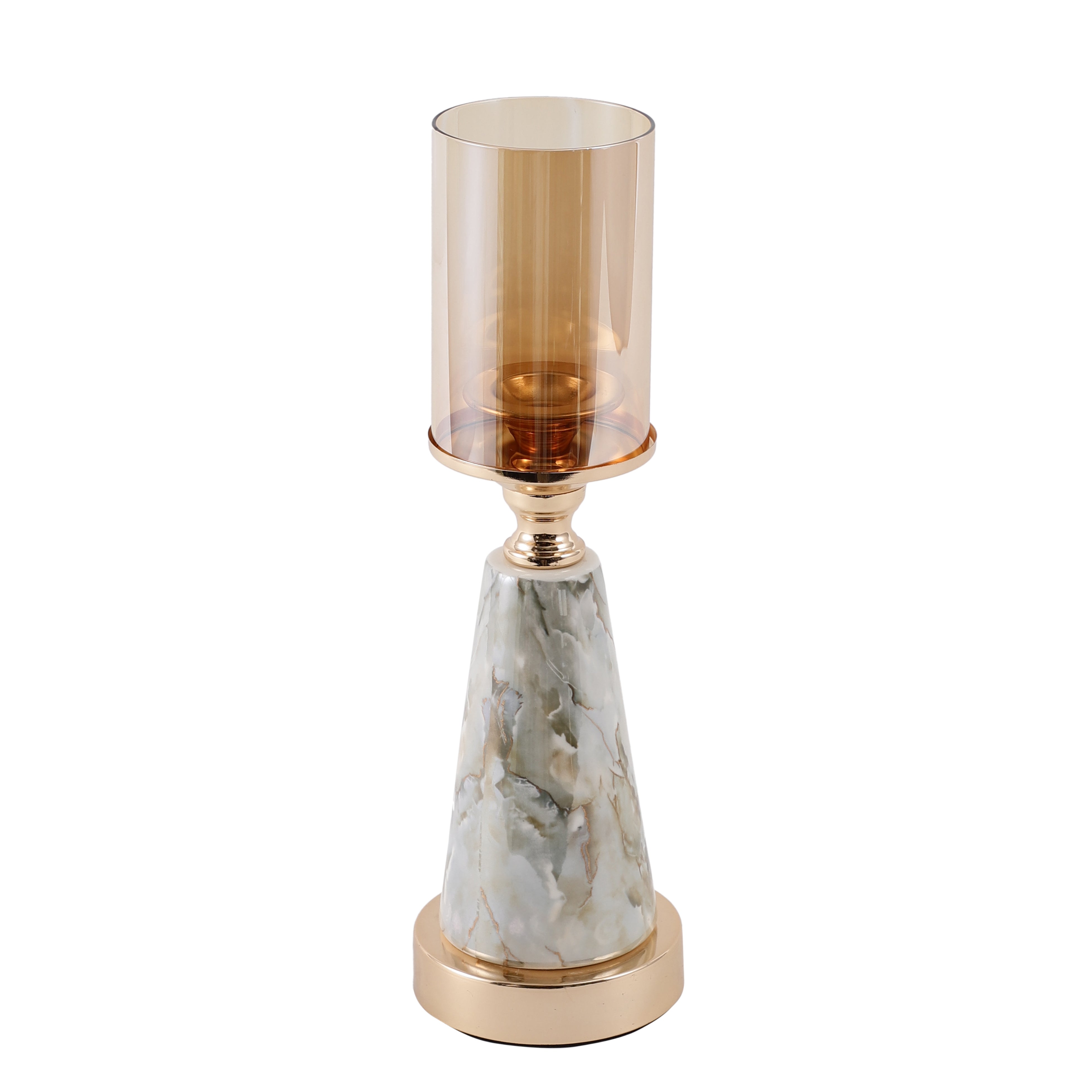 Conical Metal and Marble Finish Candle Holder (Single)