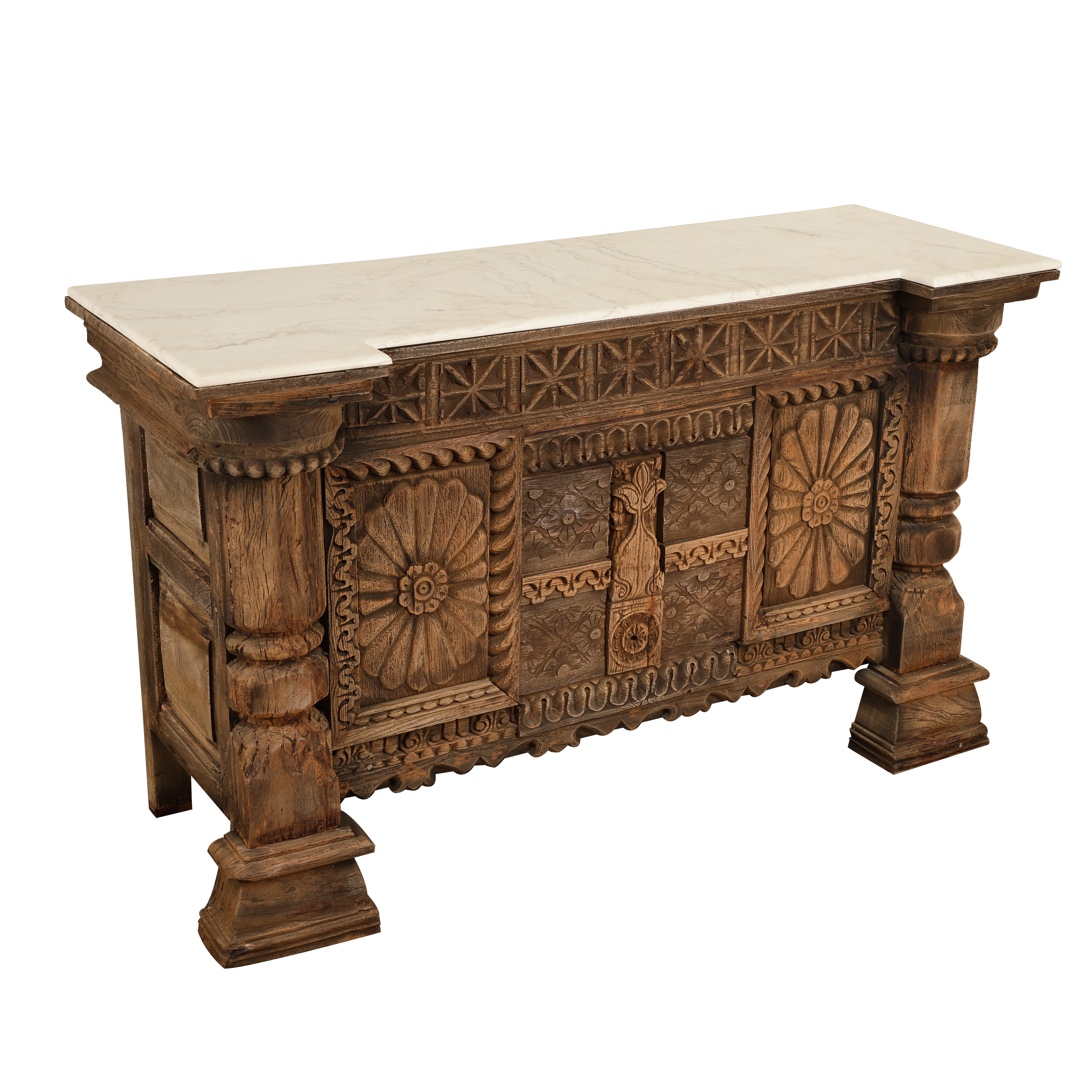 Antique Carved Sideboard/Console with Marble Top