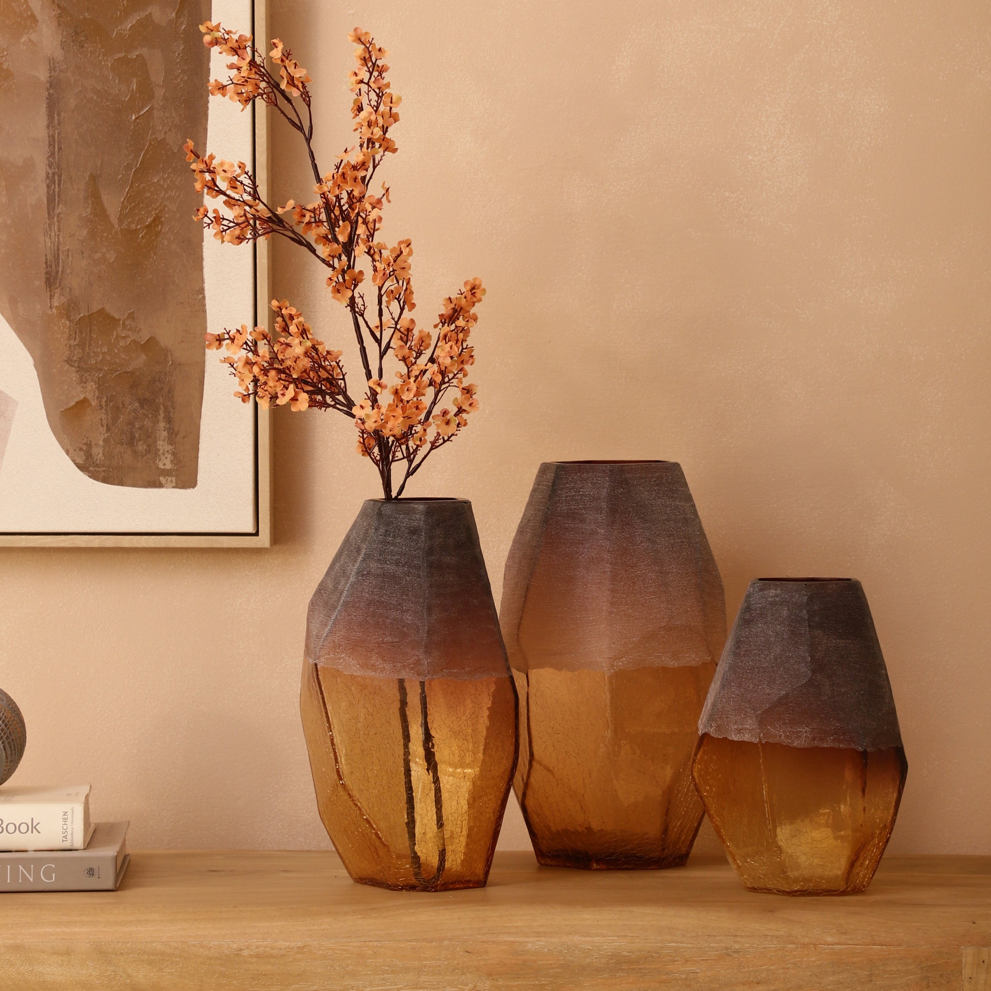 Faceted Amber Ombre Glass Vase (Single)