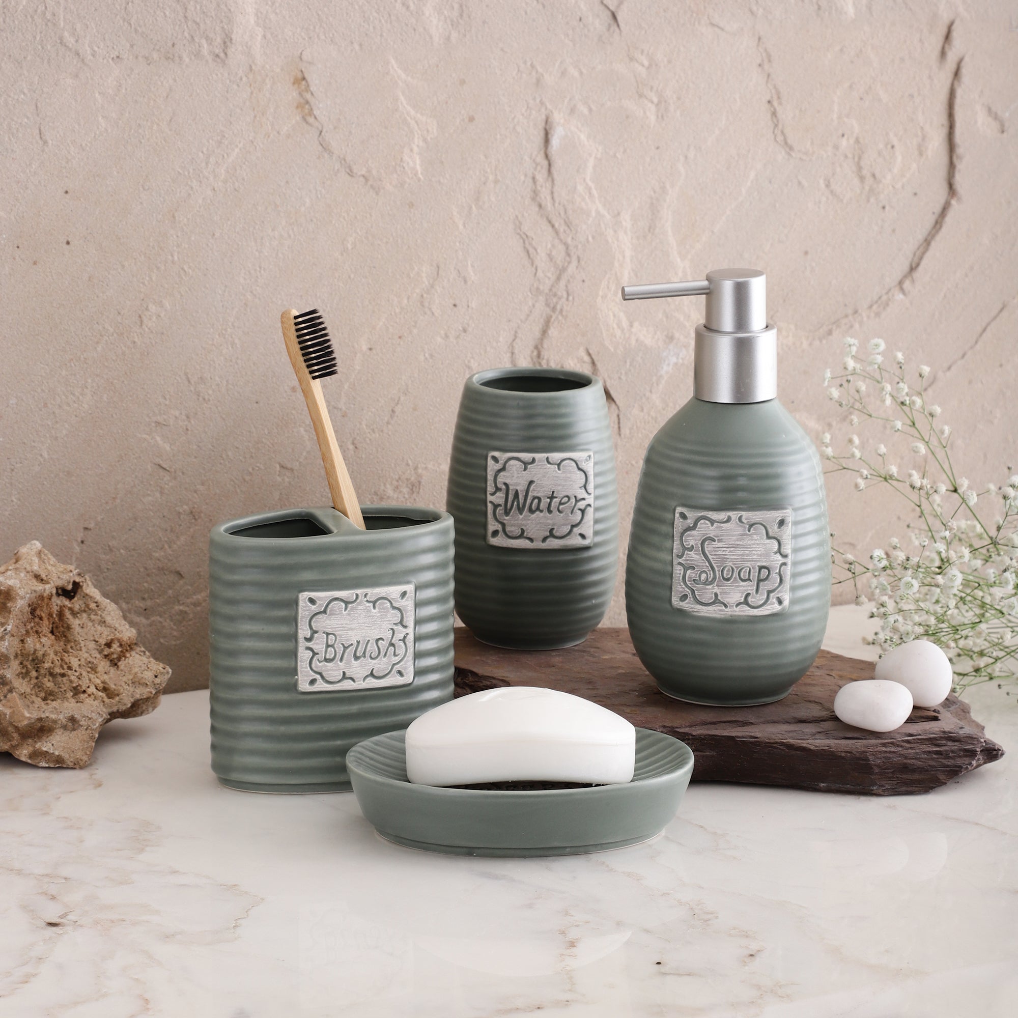 Elegant Olive Green 4 Piece Bath Set