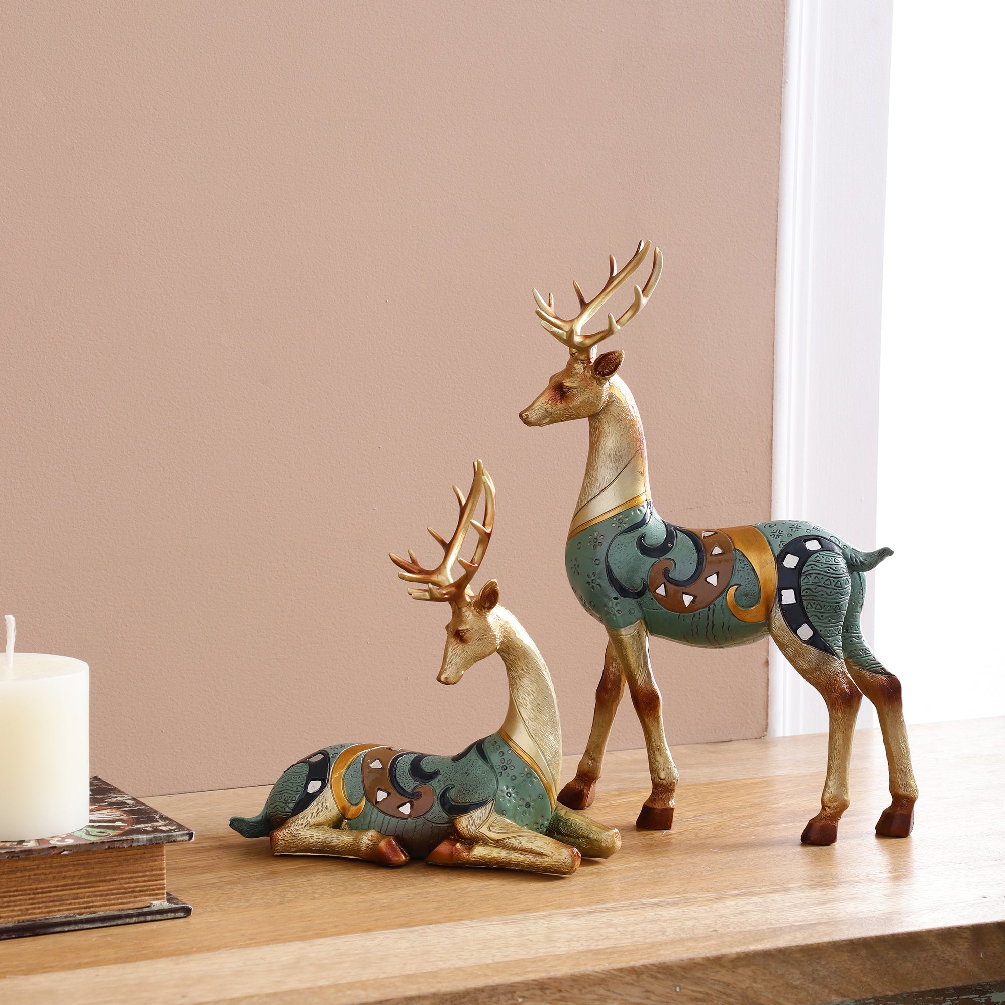 Vibrant Gold and Blue Stags (Set of 2)