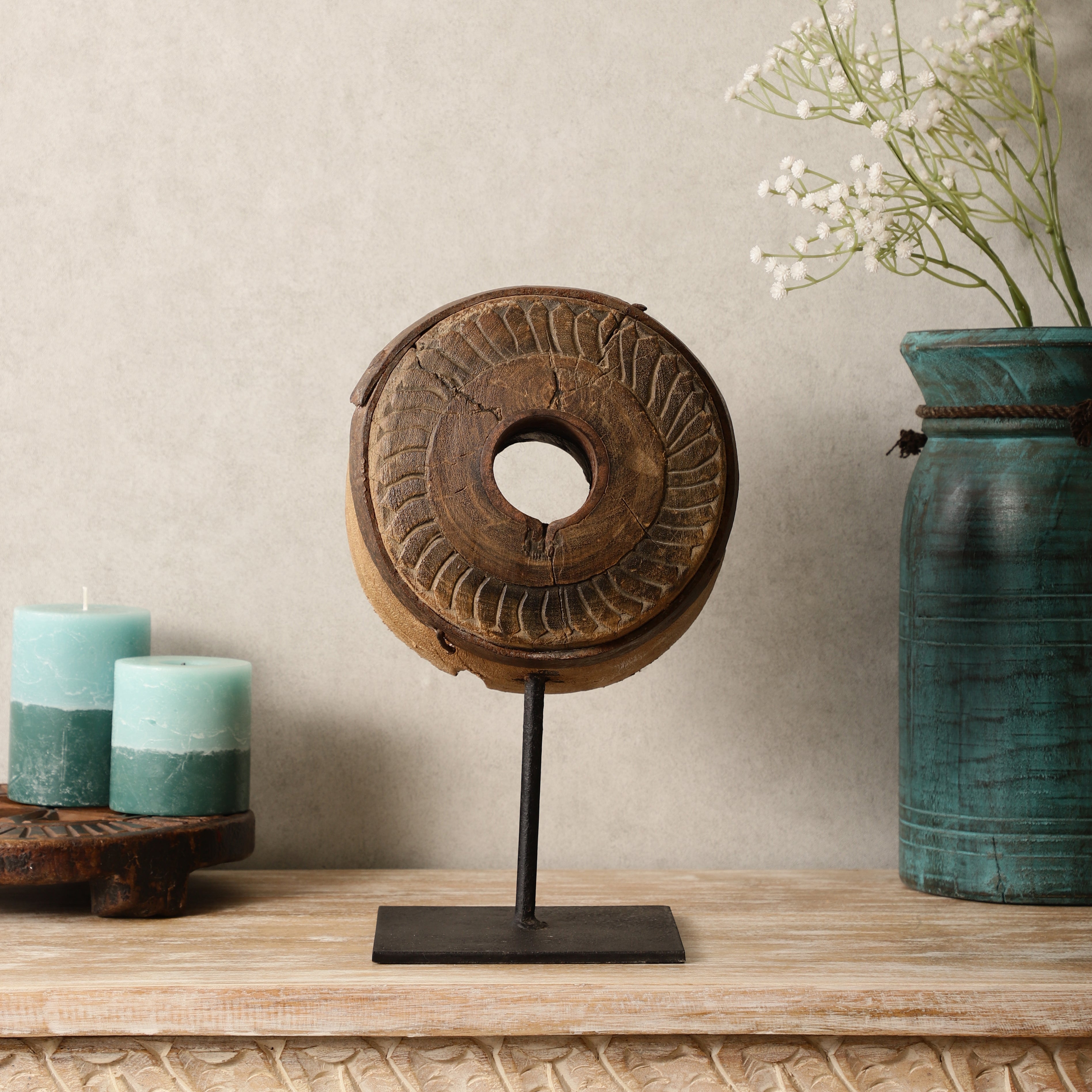 Wooden Wheel Table Accent