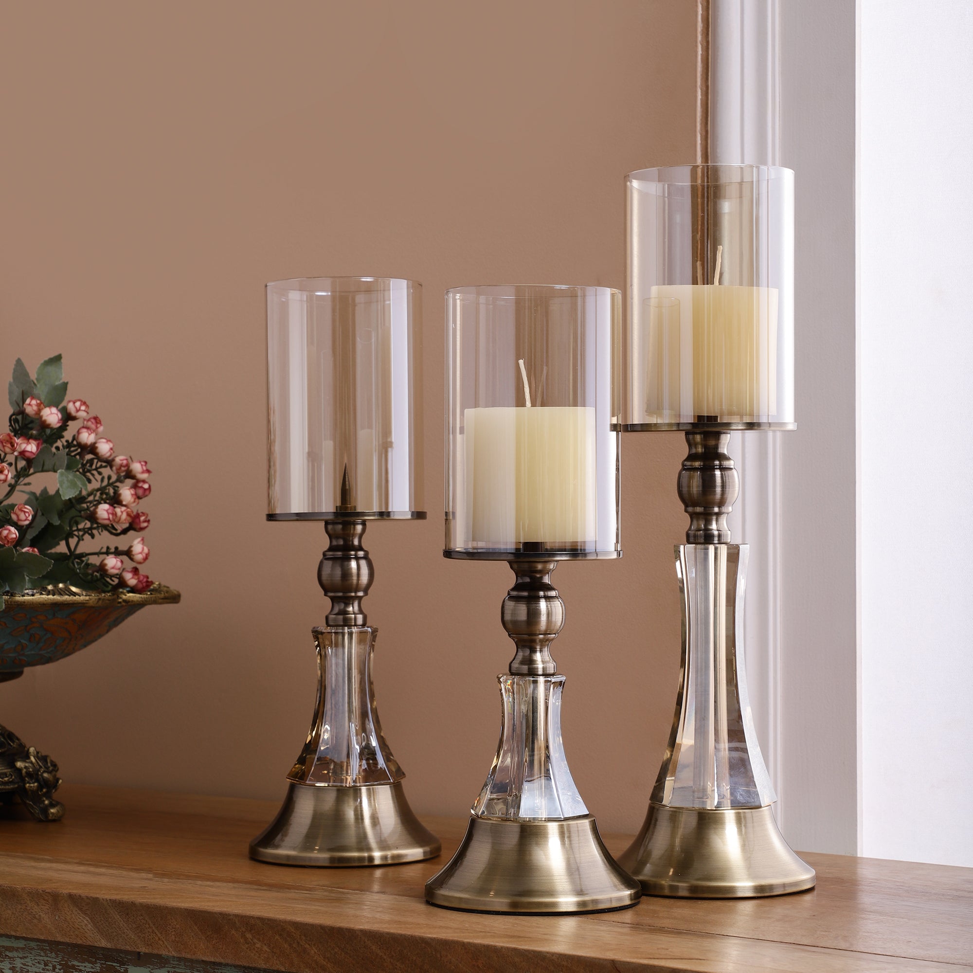 Metal & Crystal Conical Candle Holder (Single)