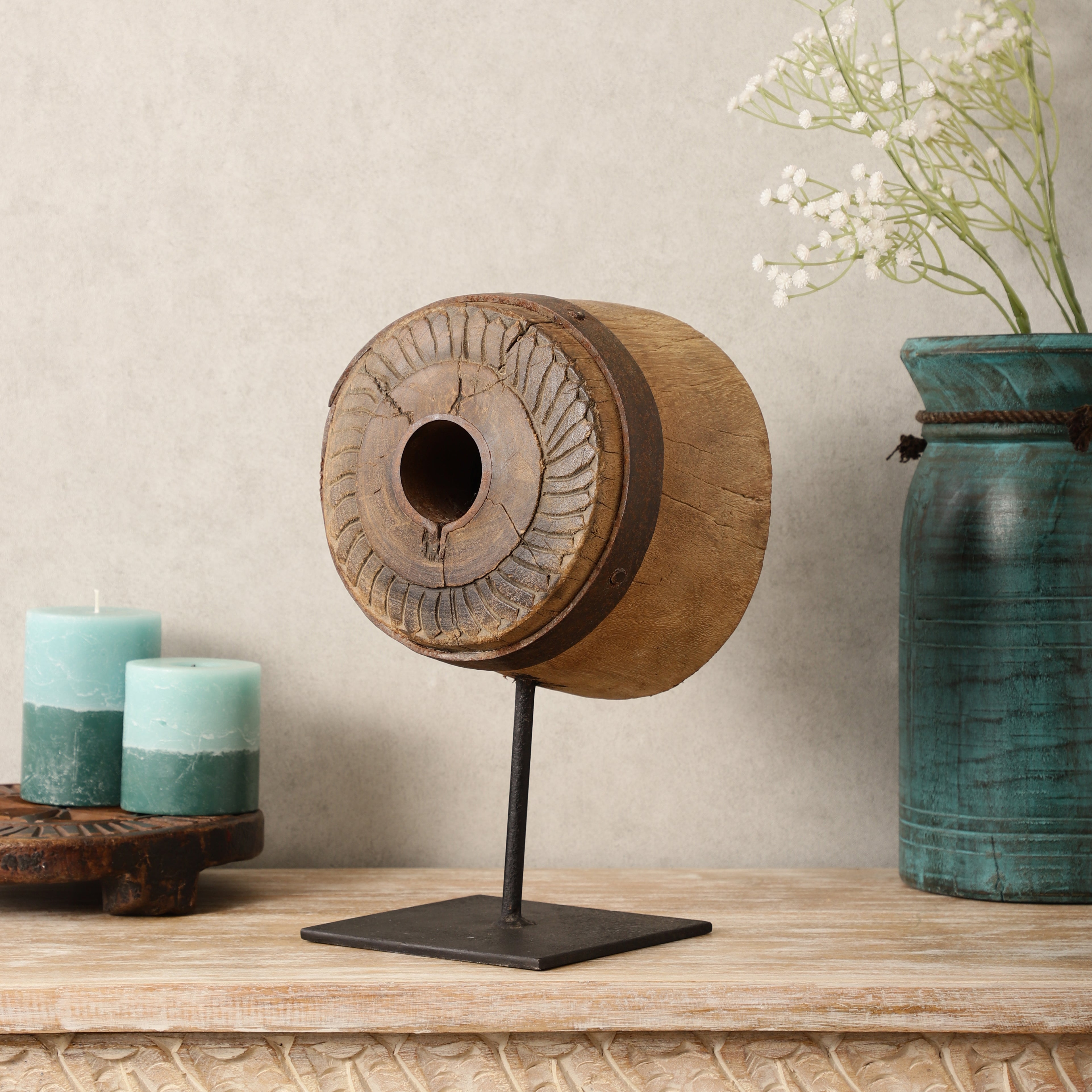 Wooden Wheel Table Accent