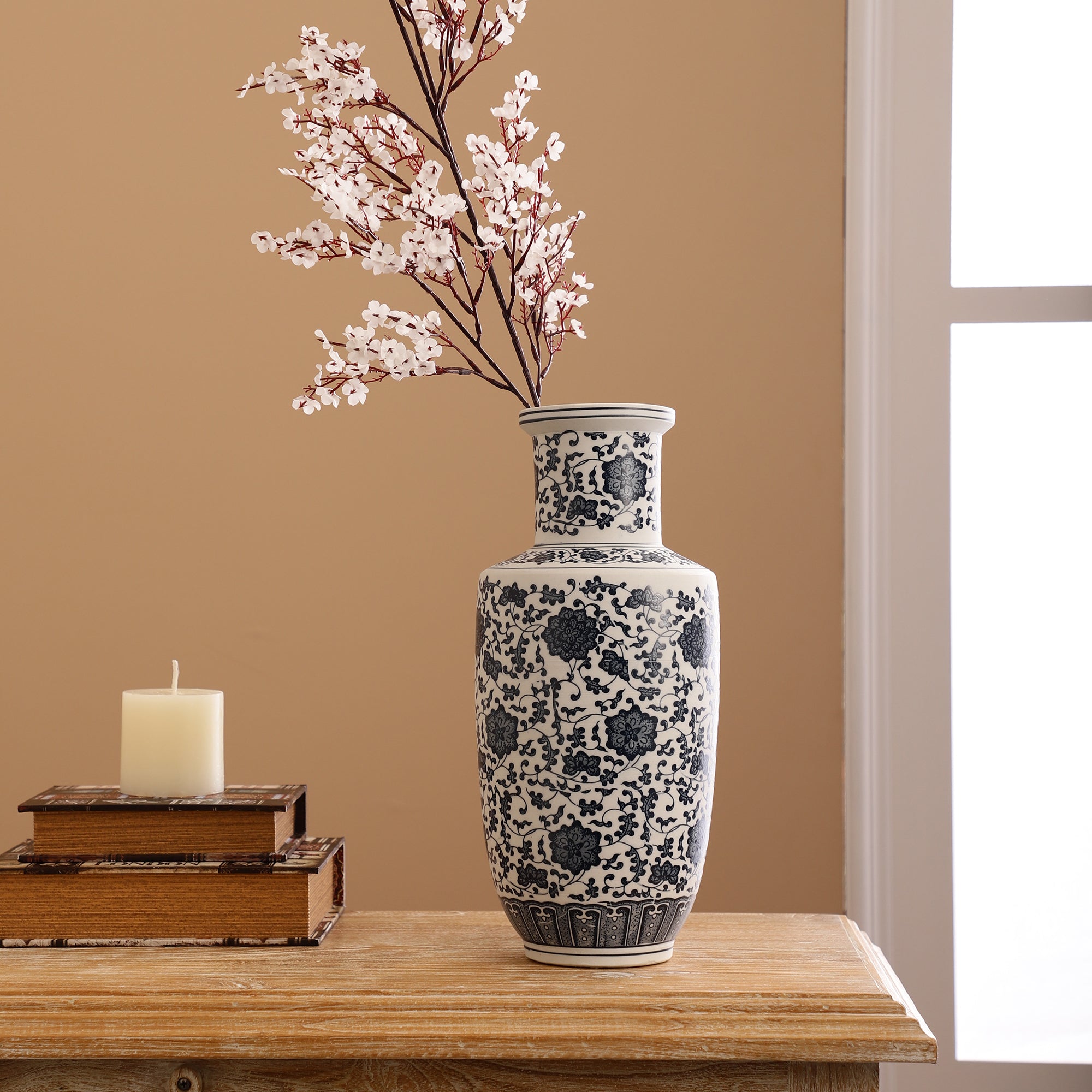 Hibiscus Blue Pottery Ceramic Vase