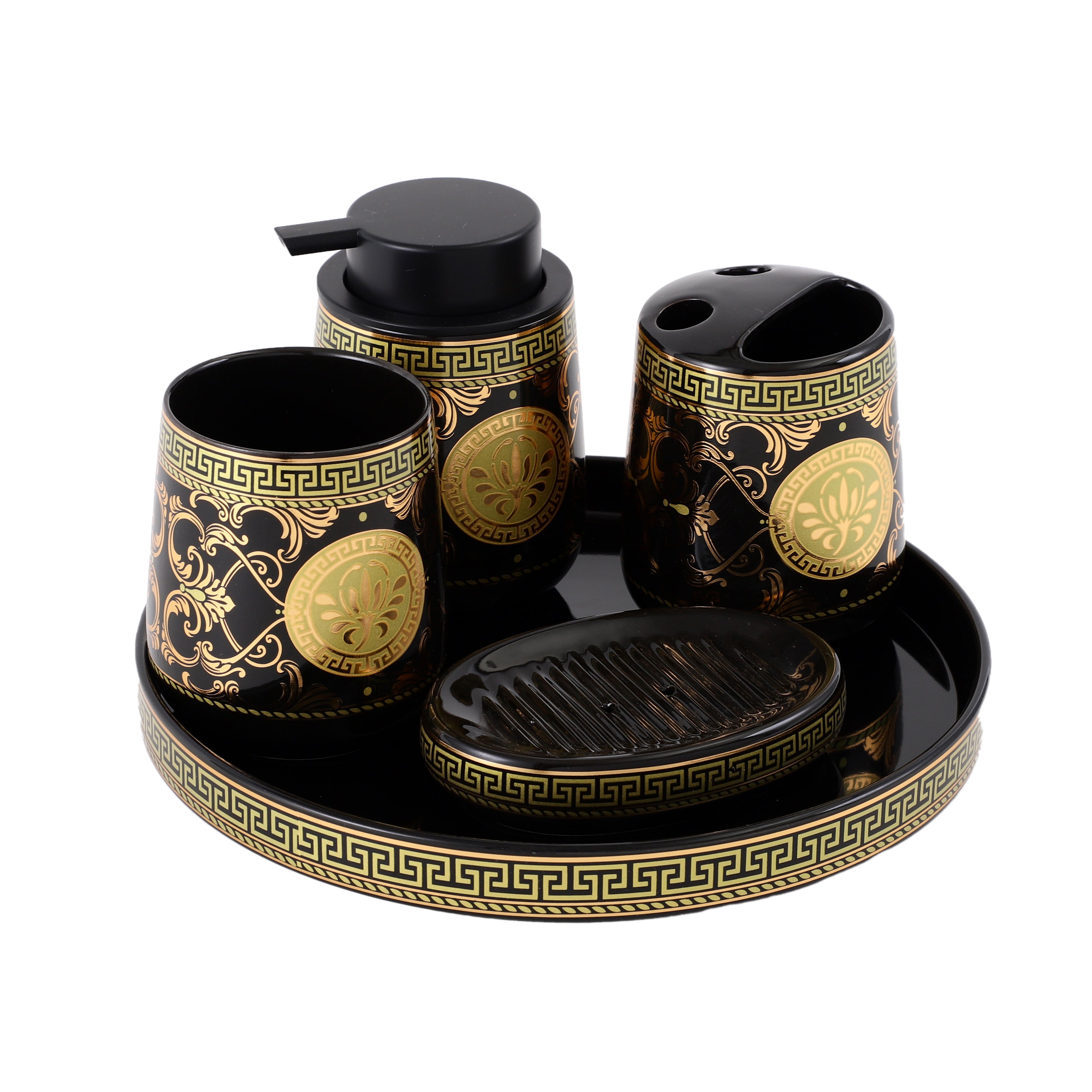 Luxury Black/Gold Roman Art 5 Piece Bath Set