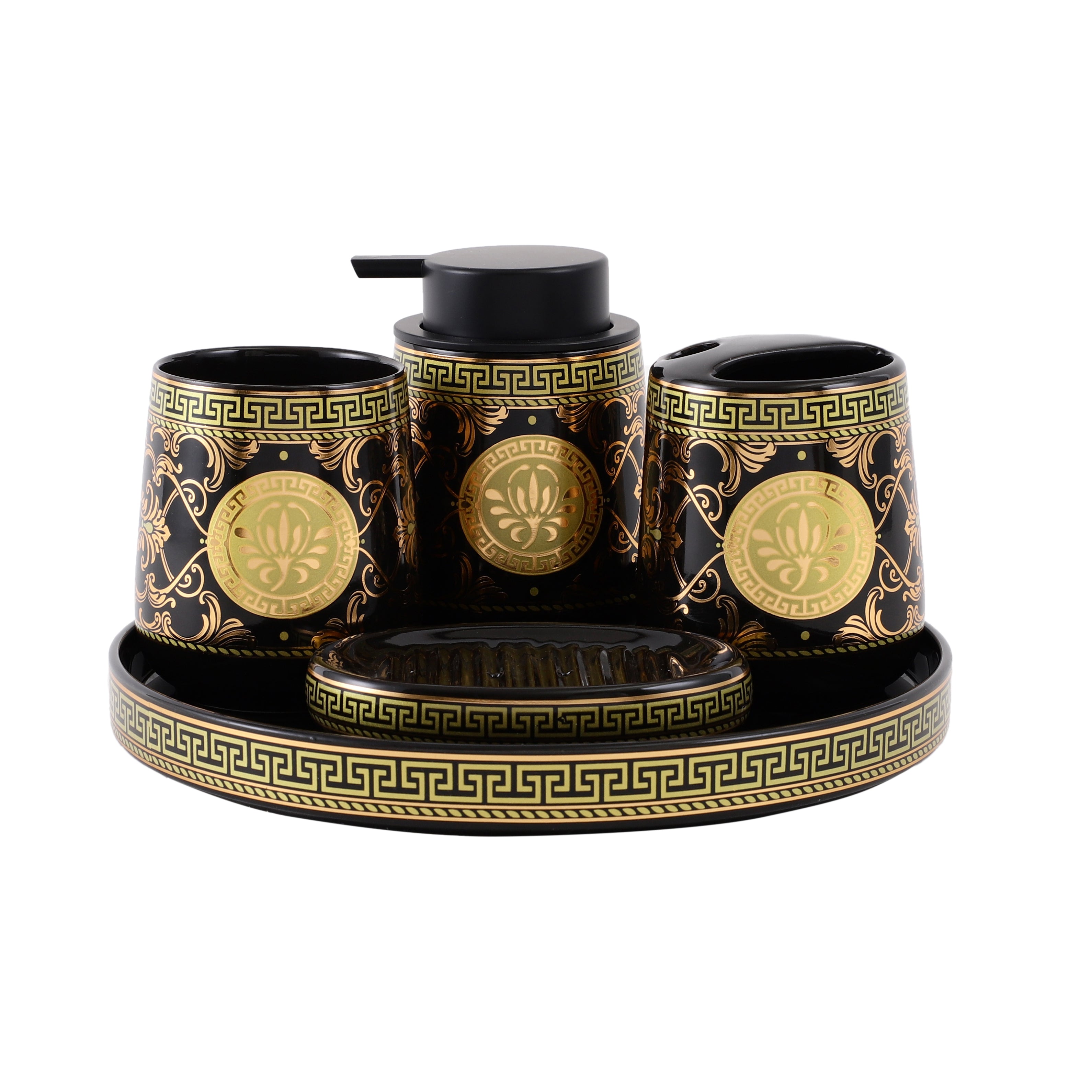 Luxury Black/Gold Roman Art 5 Piece Bath Set