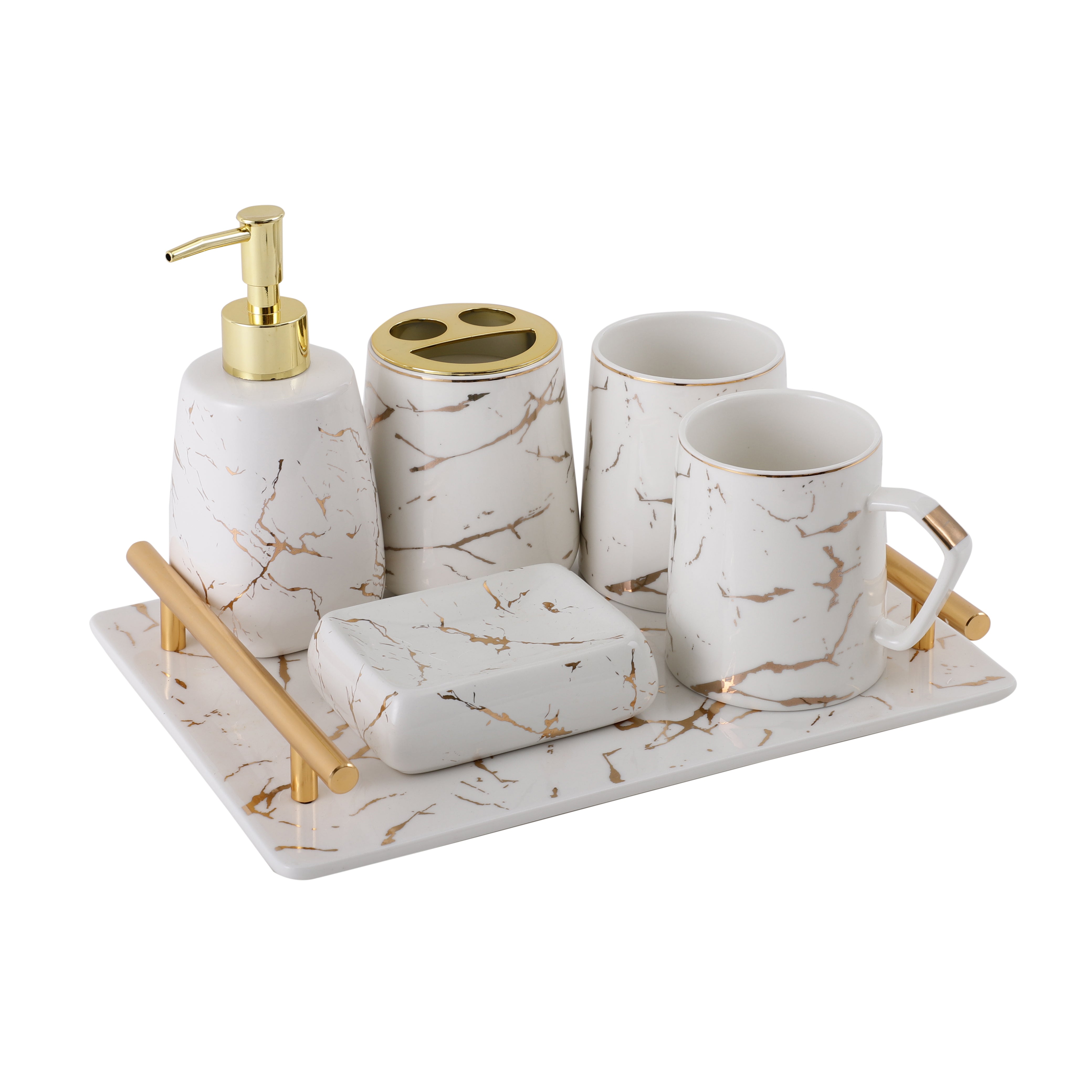 Luxury White and Gold 6 Piece Bath Set