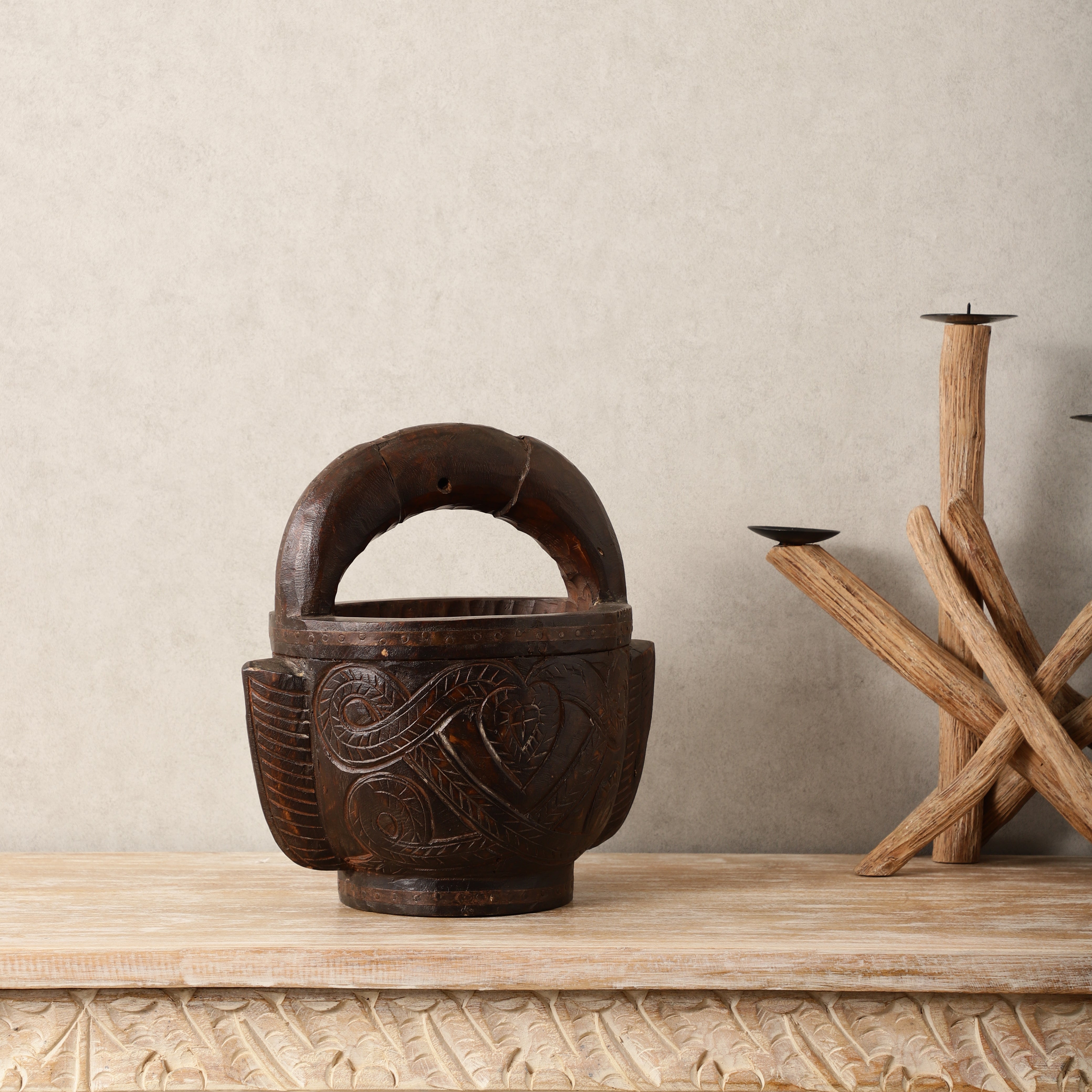 Antique Wooden Water Pot (Medium)