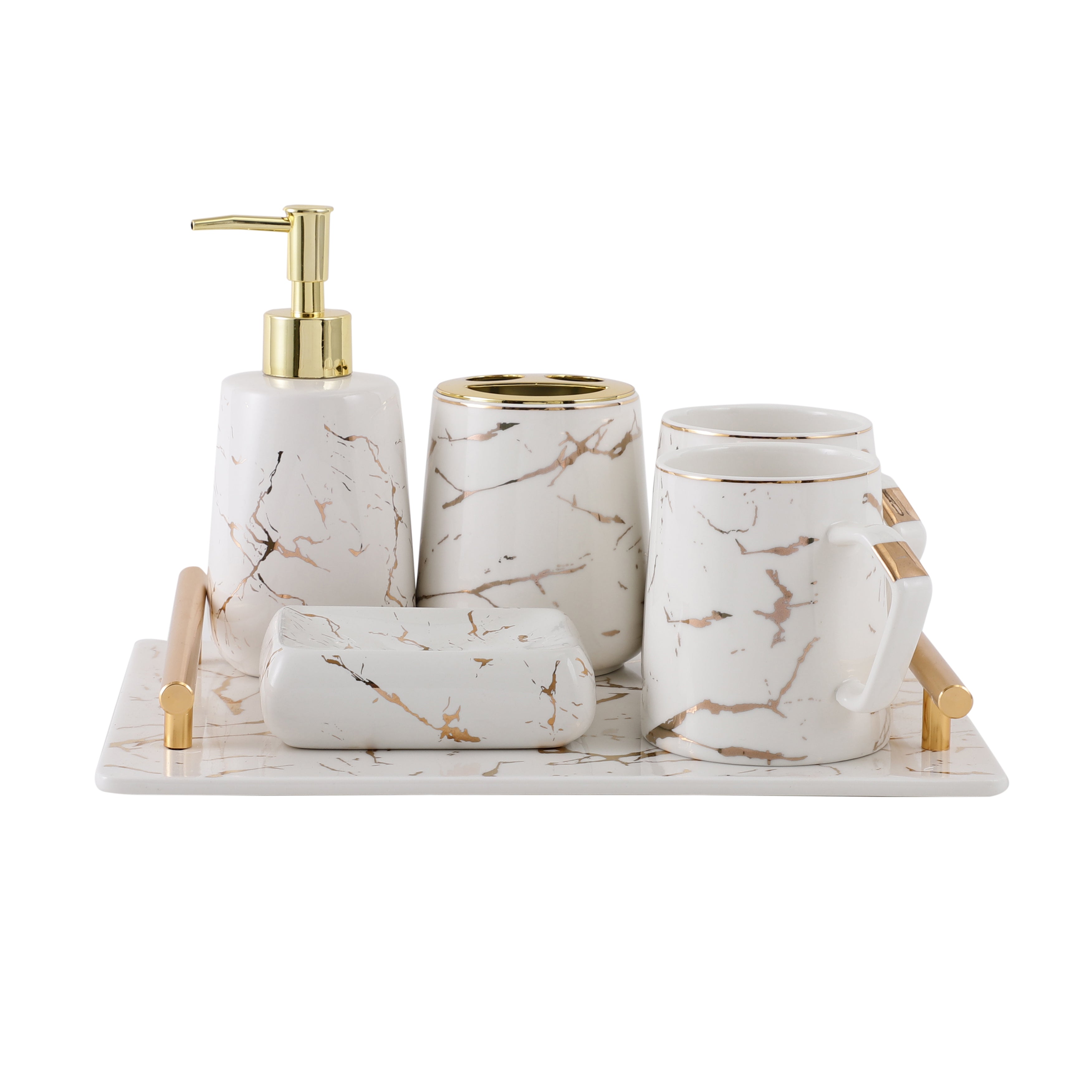 Luxury White and Gold 6 Piece Bath Set