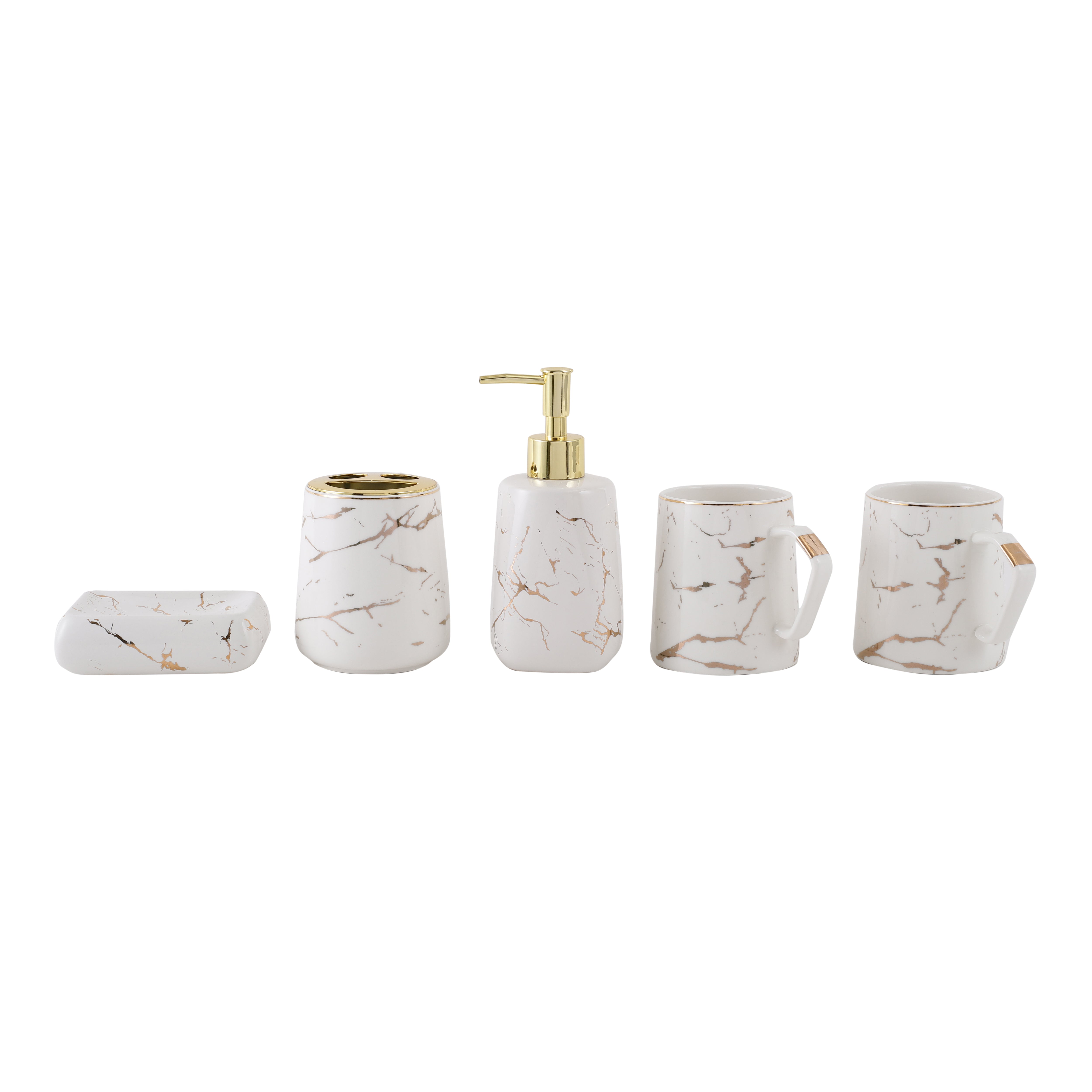 Luxury White and Gold 6 Piece Bath Set