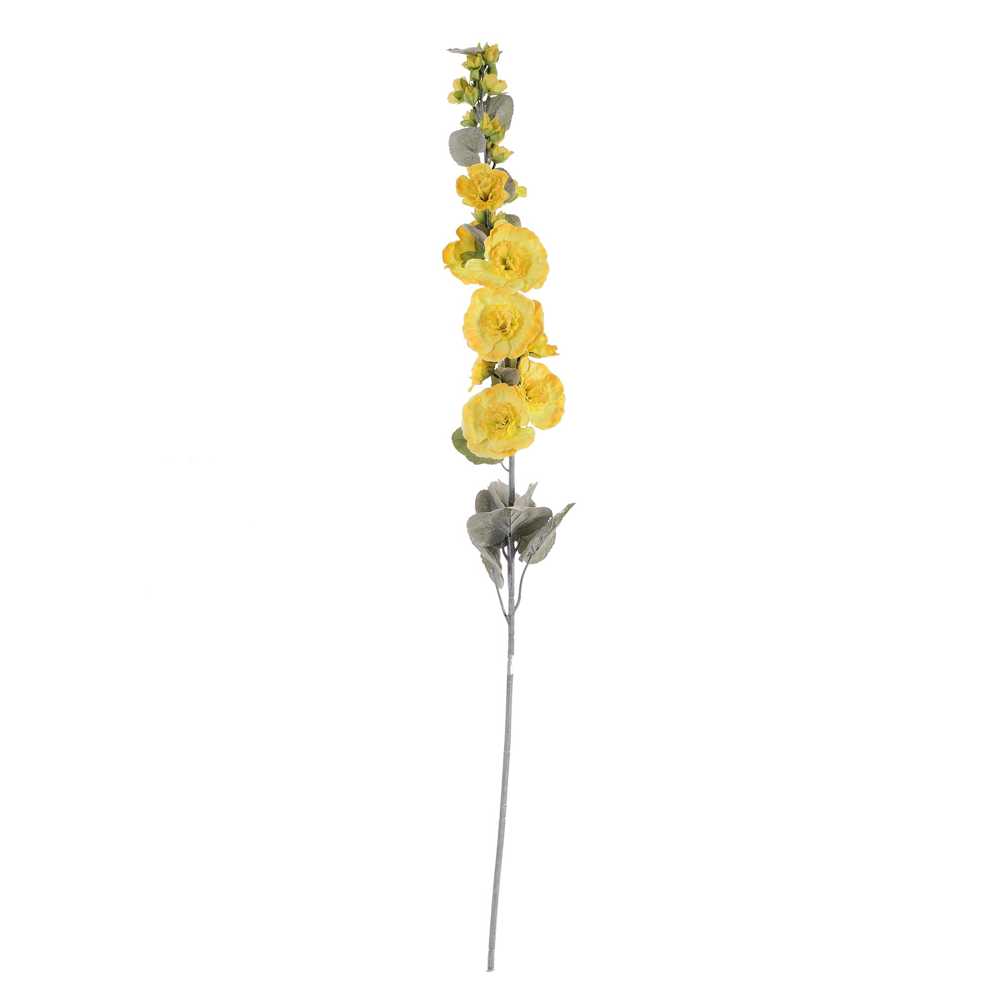 Sunshine Yellow Hollyhock Faux Flower Stick (Single)