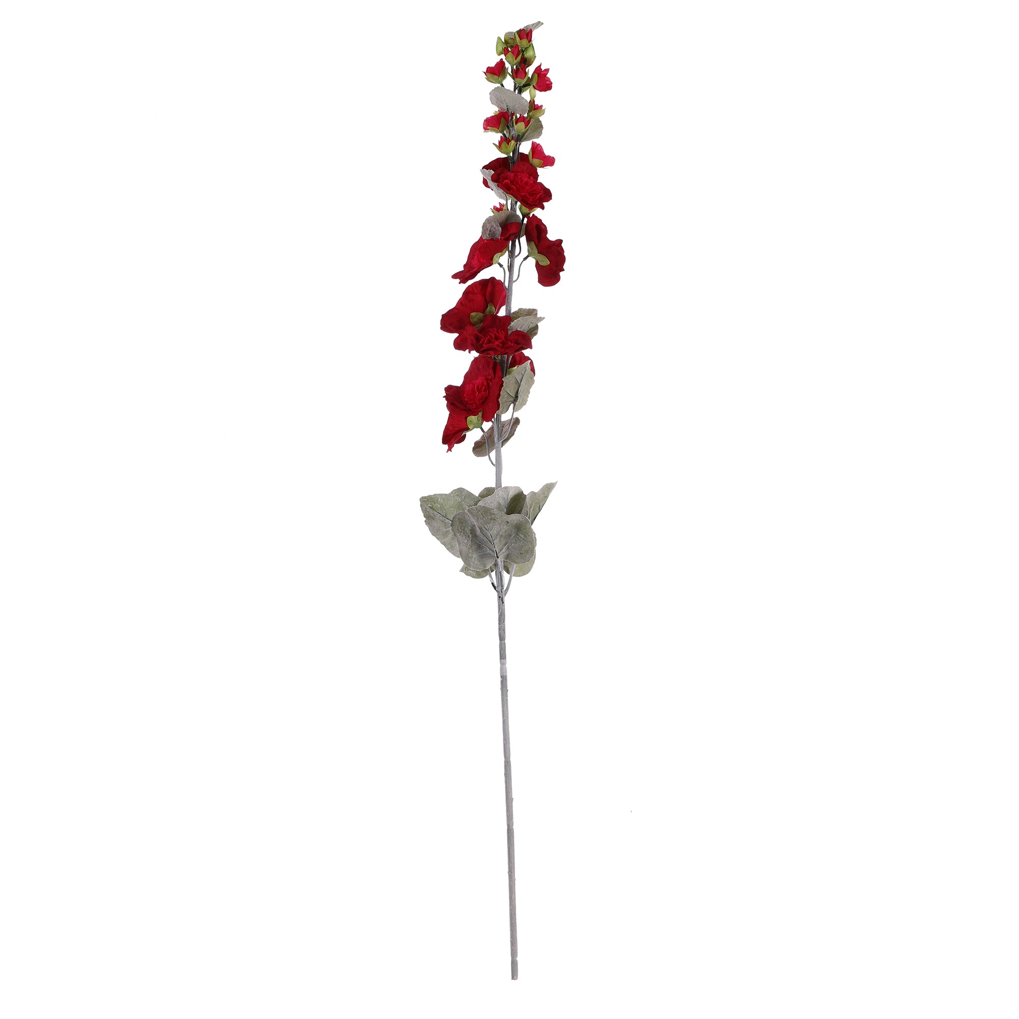 Red Velvet Hollyhock Faux Flower Stick (Single)