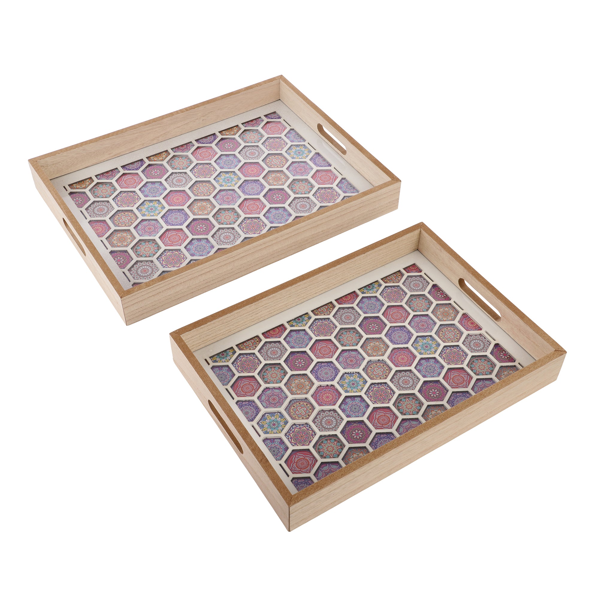 White Honeycomb Wooden Serving Tray (Set of 2)