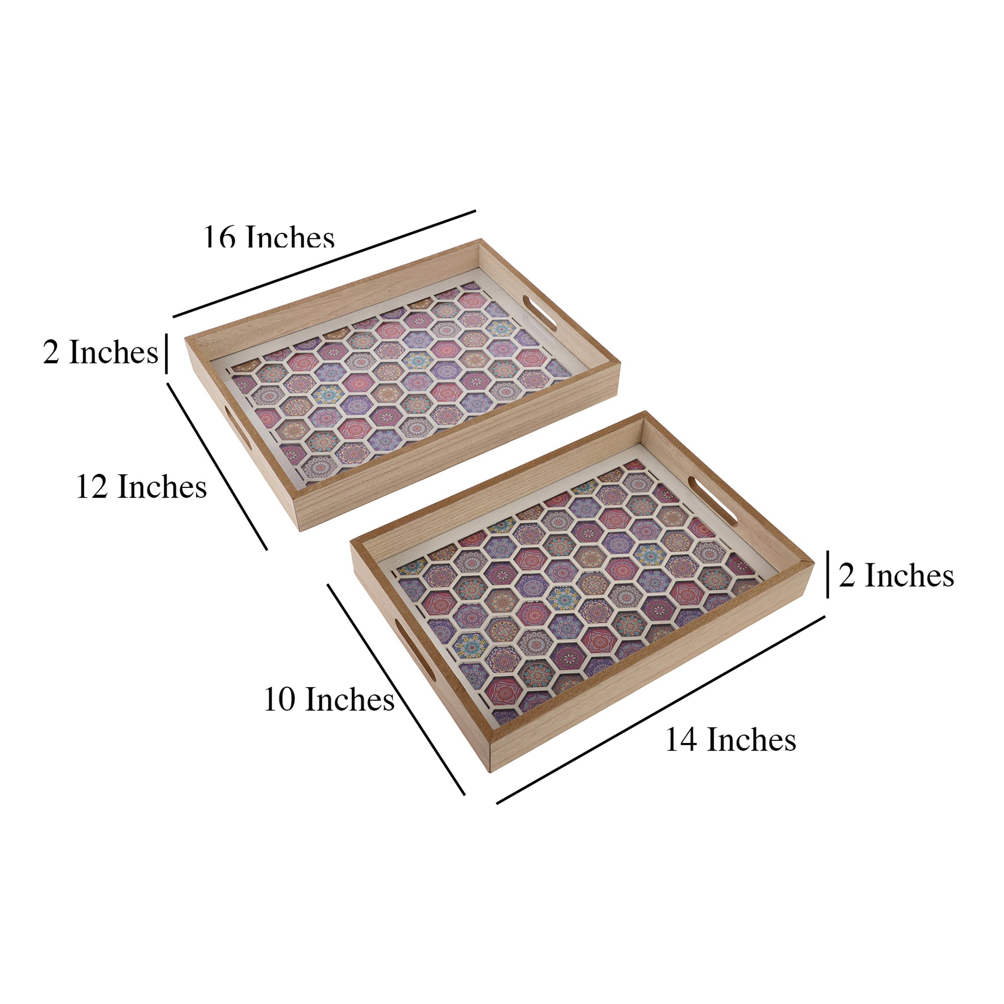White Honeycomb Wooden Serving Tray (Set of 2)
