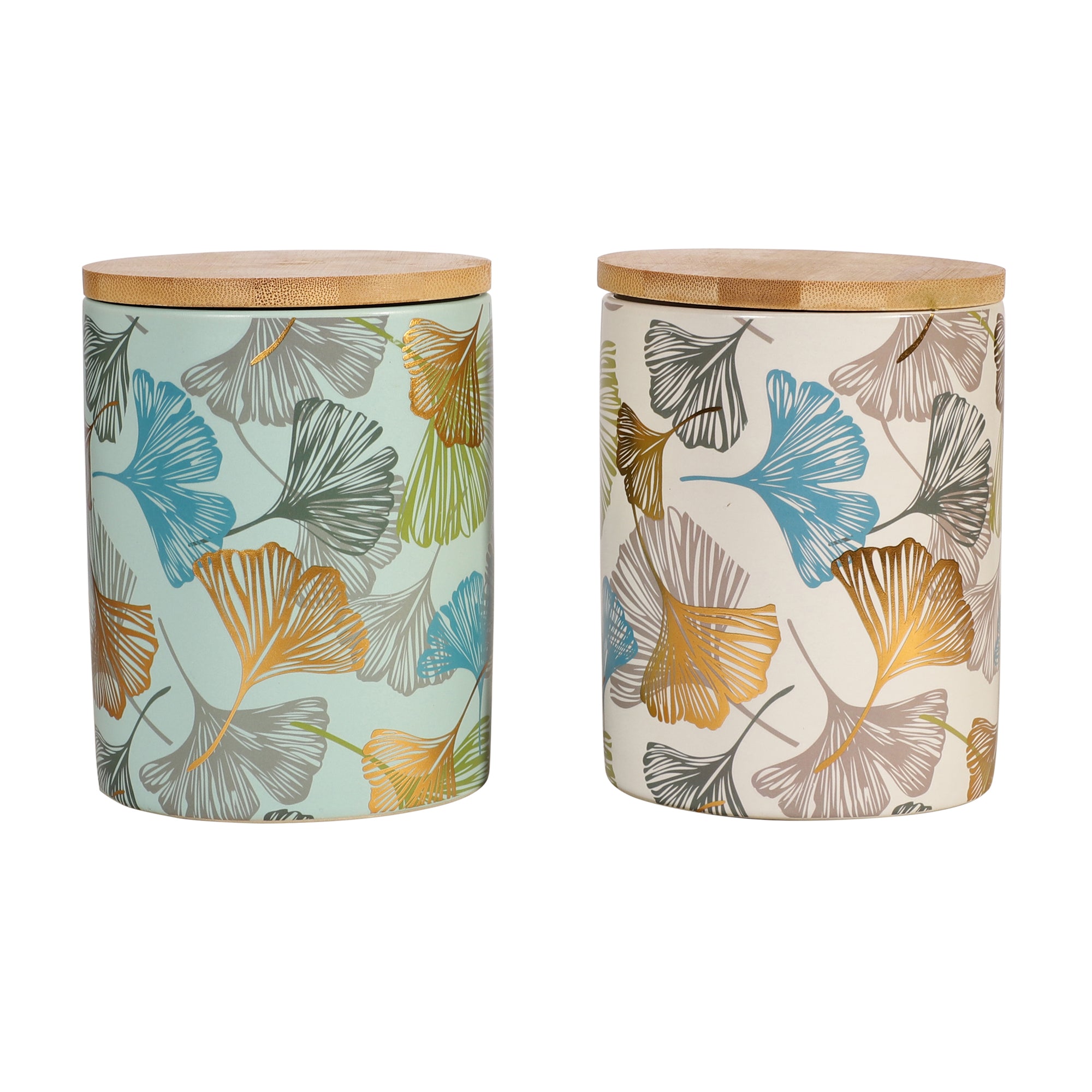 Floral Ceramic Jar with Wooden Lid (Single)