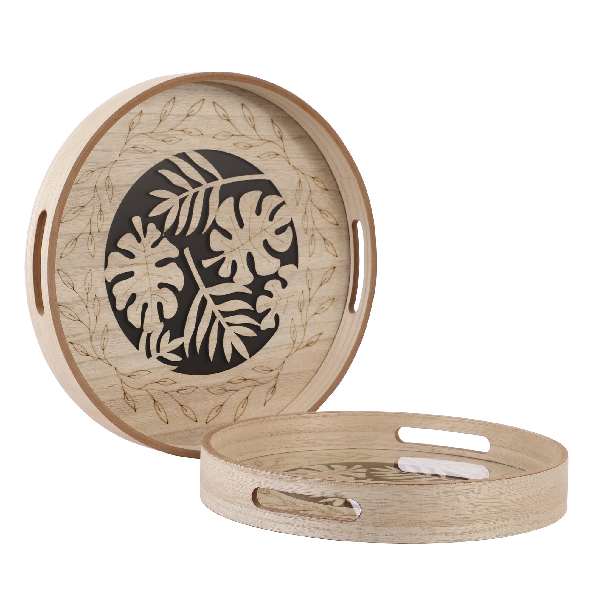 Palm Round Wooden Serving Trays (Set of 2)