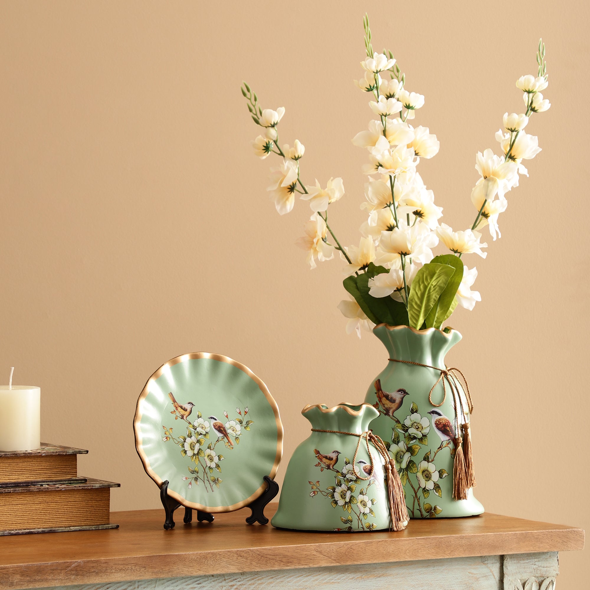 Olive Floral Decorative Vase Set Potli (Set of 3)