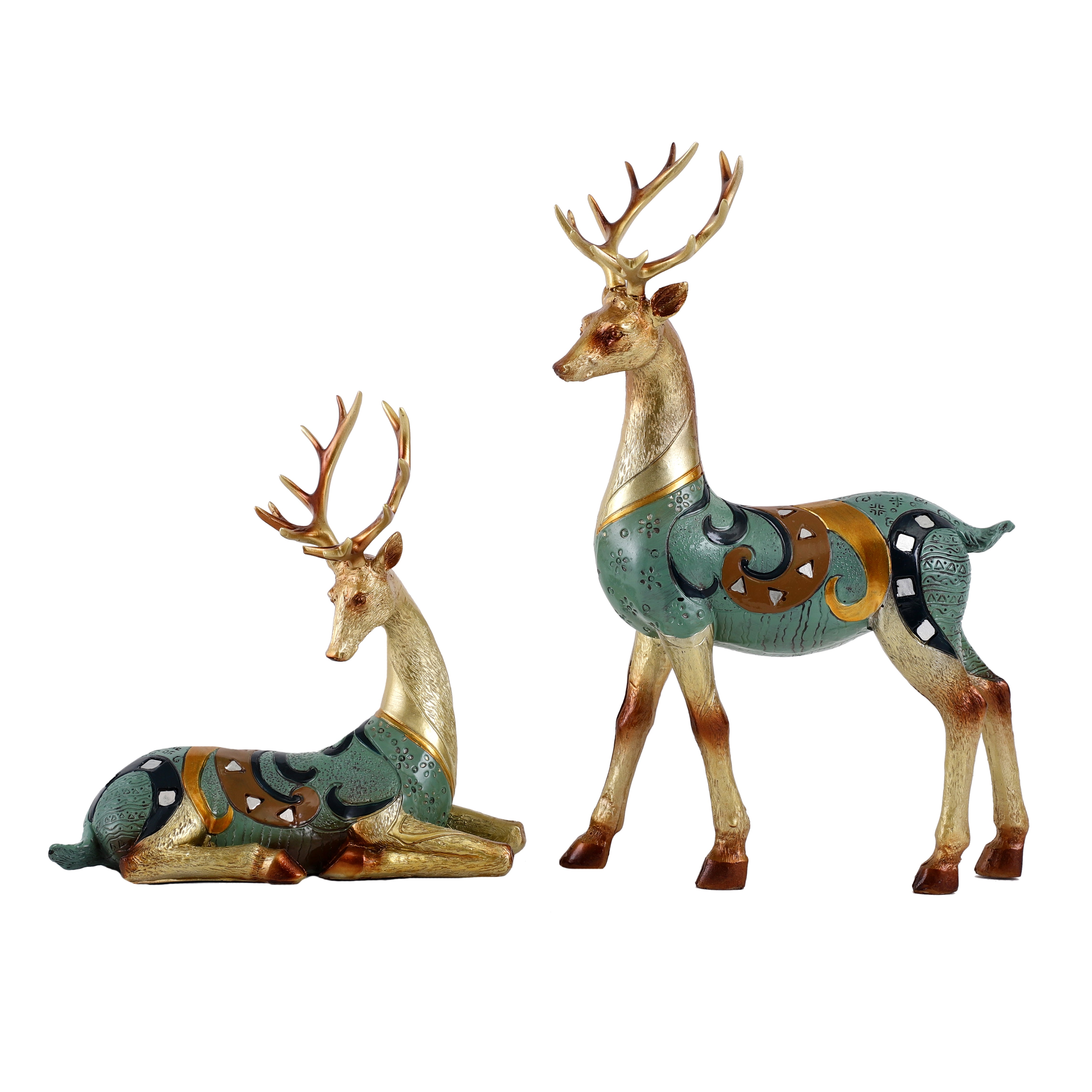 Vibrant Gold and Blue Stags (Set of 2)