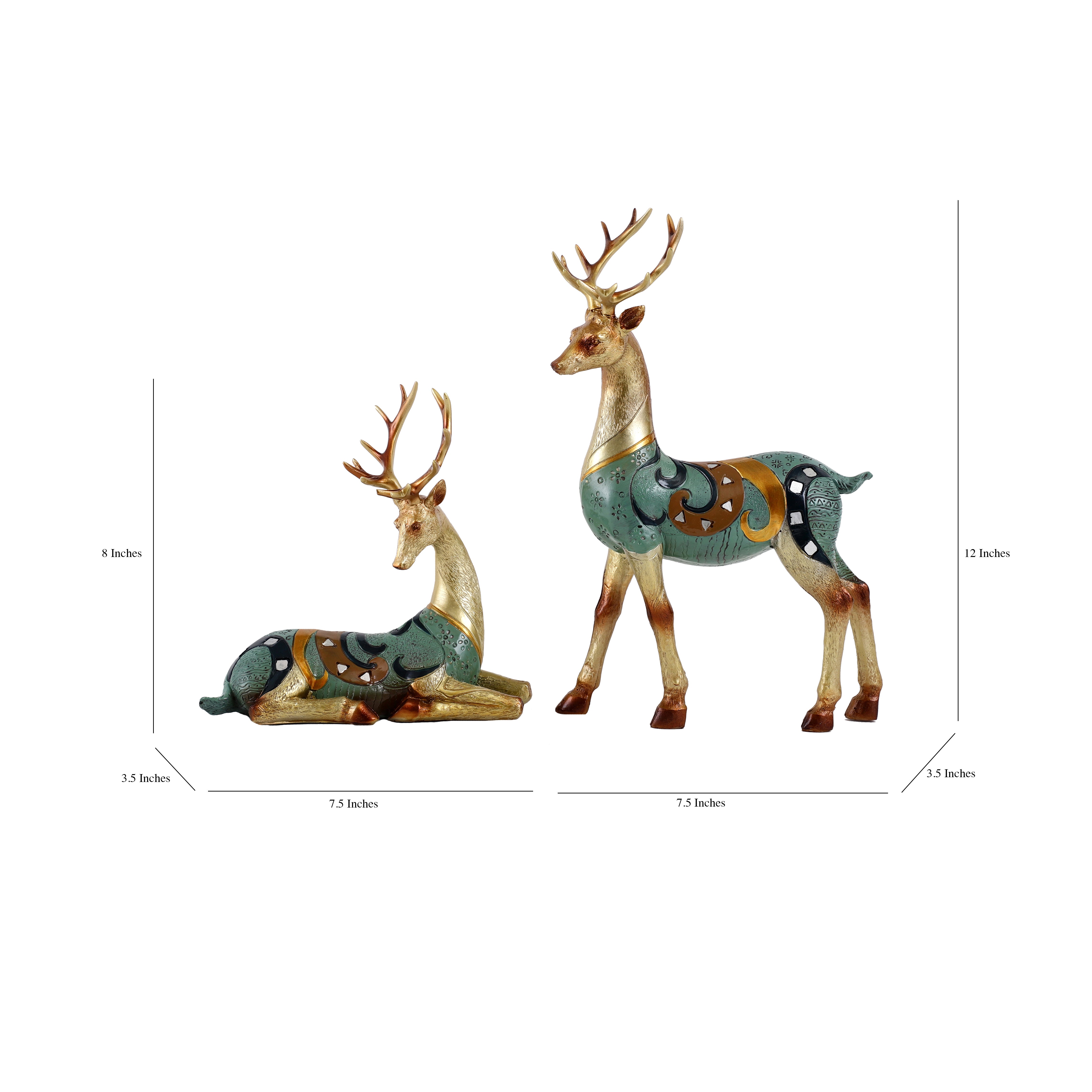 Vibrant Gold and Blue Stags (Set of 2)