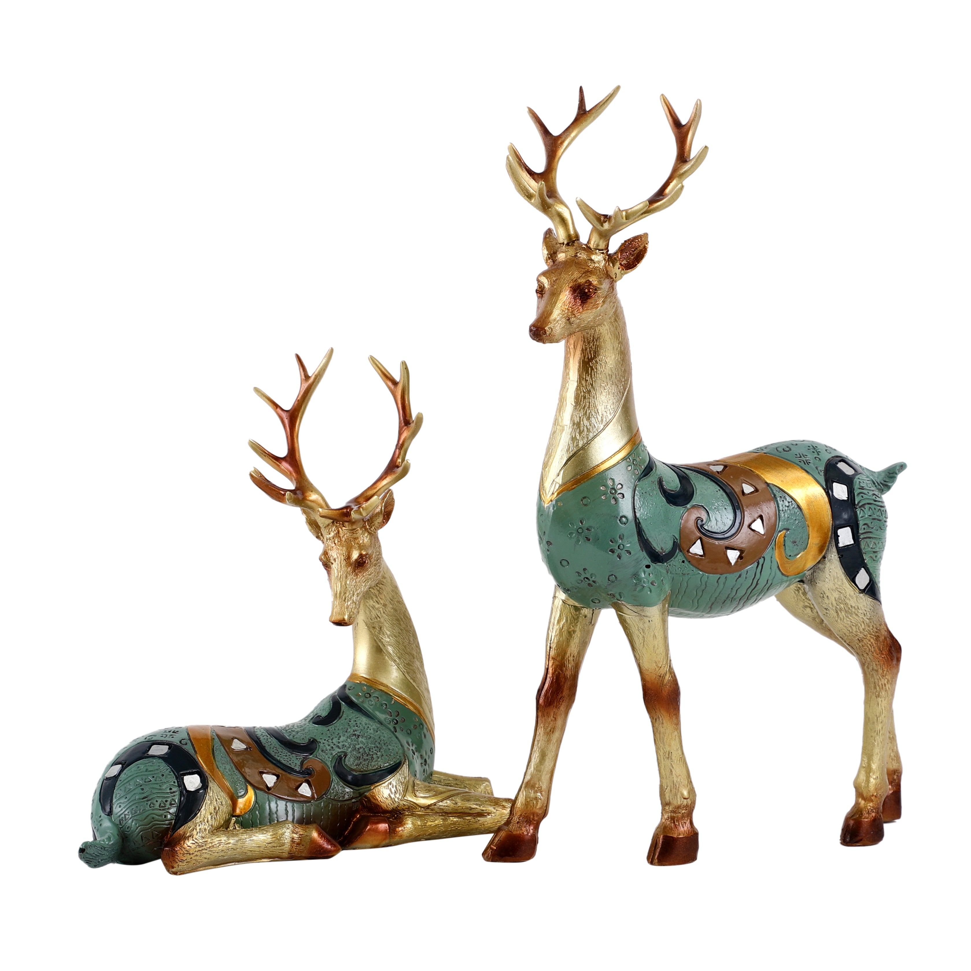 Vibrant Gold and Blue Stags (Set of 2)