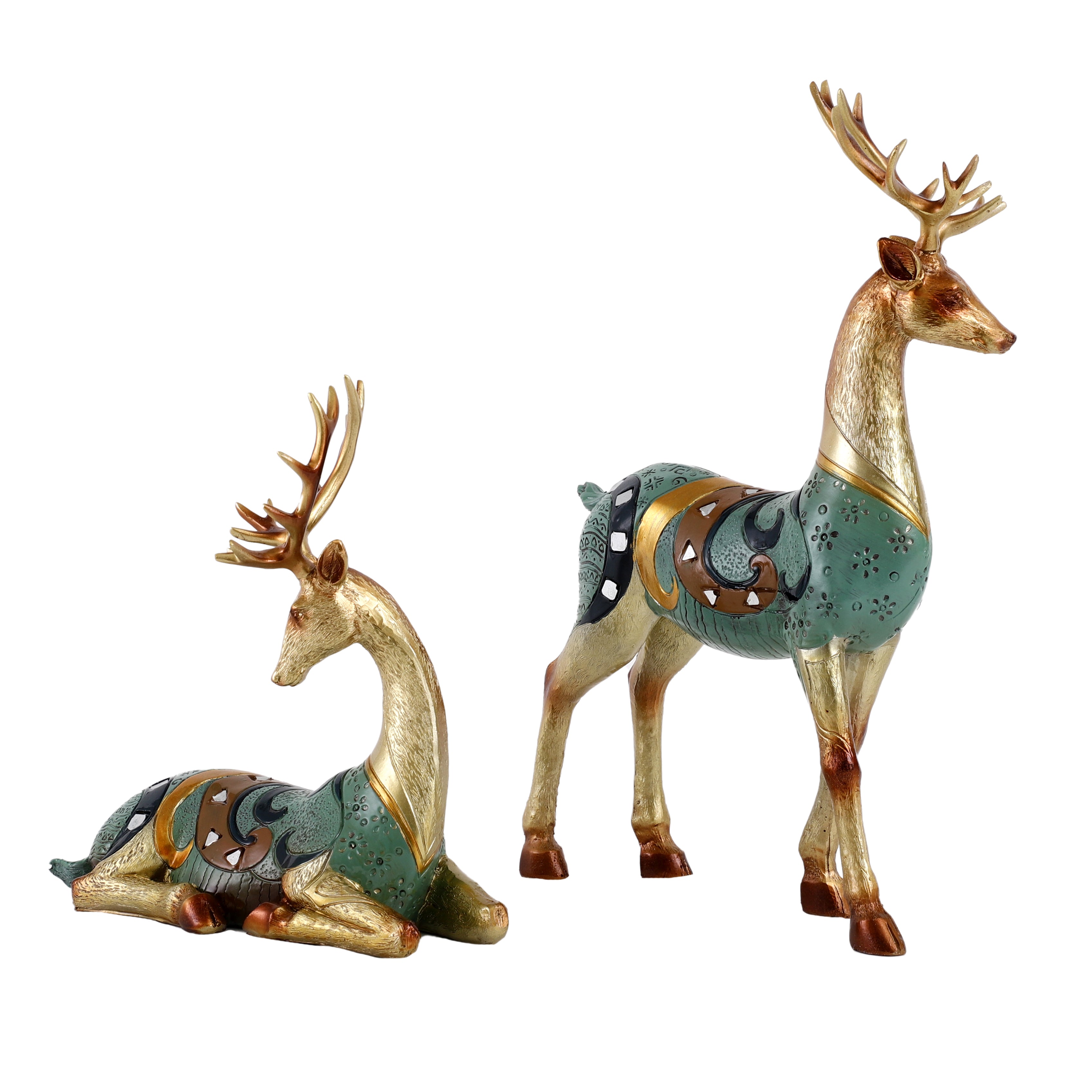 Vibrant Gold and Blue Stags (Set of 2)