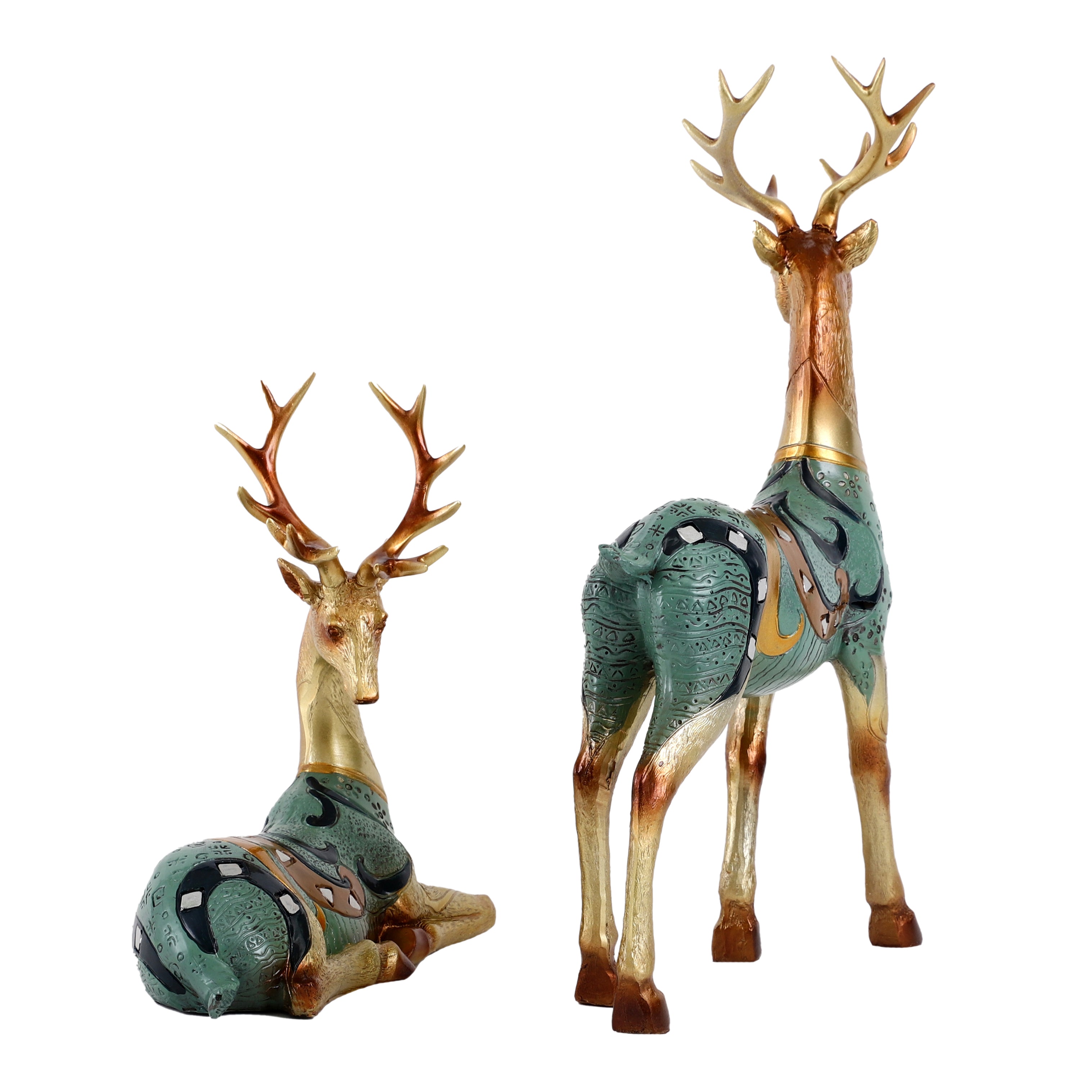 Vibrant Gold and Blue Stags (Set of 2)