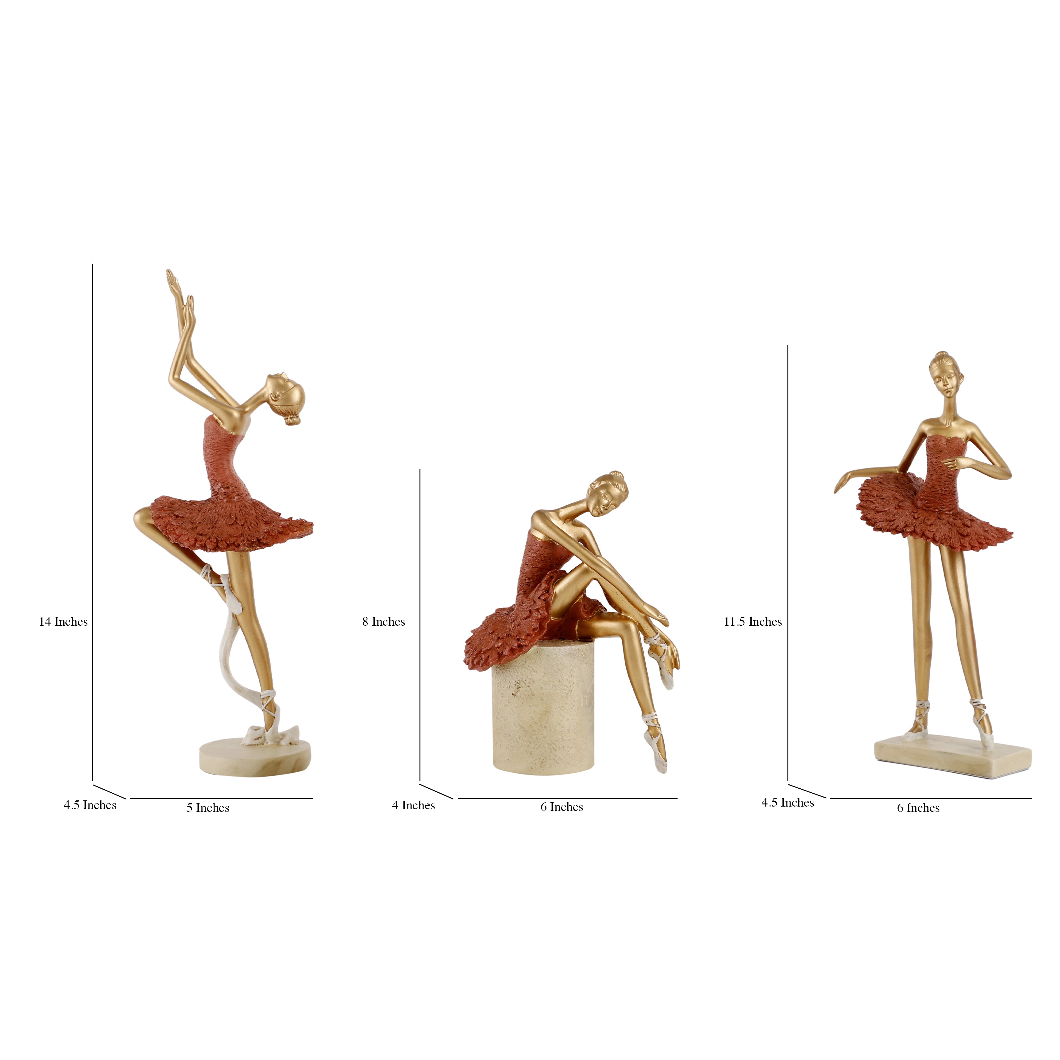 Three Pose Ballerina Dancers (Orange)