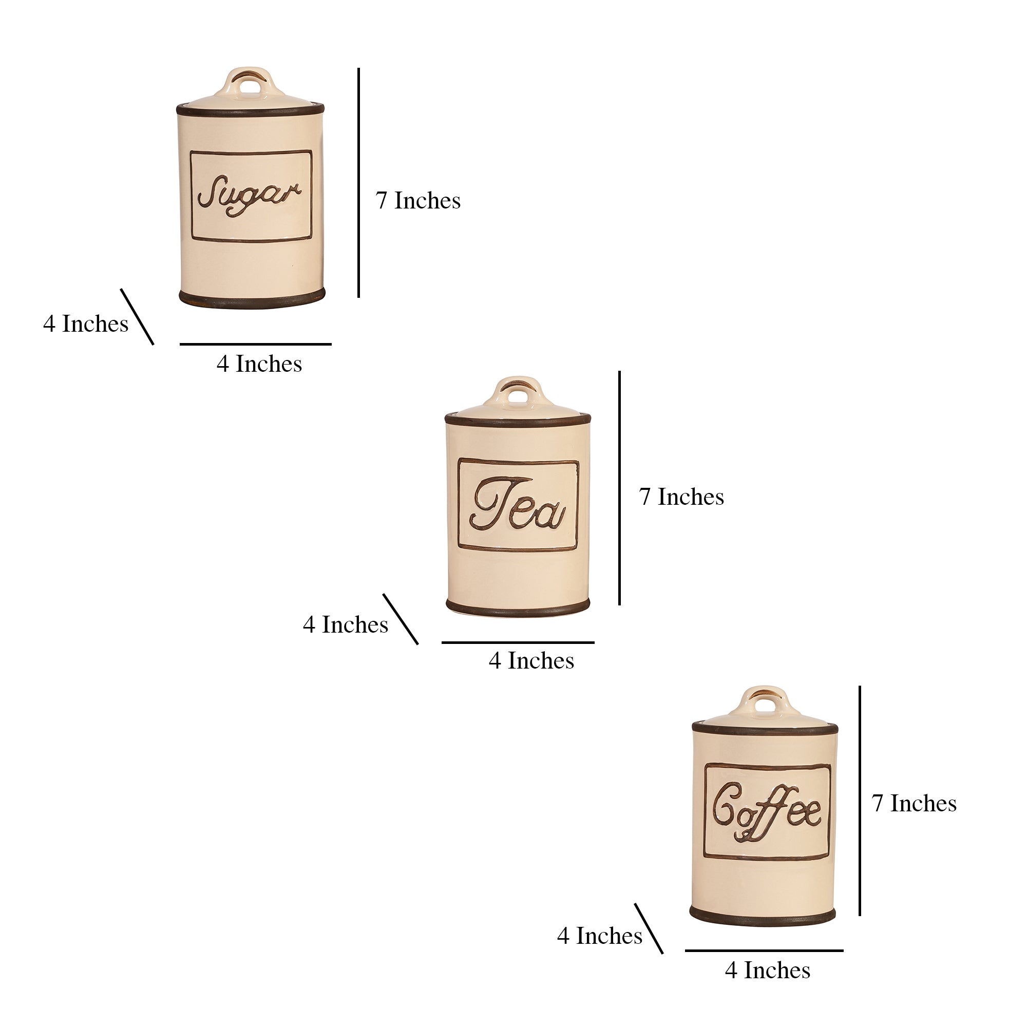 Ceramic Kitchen Jars - Off White (Set of 3)