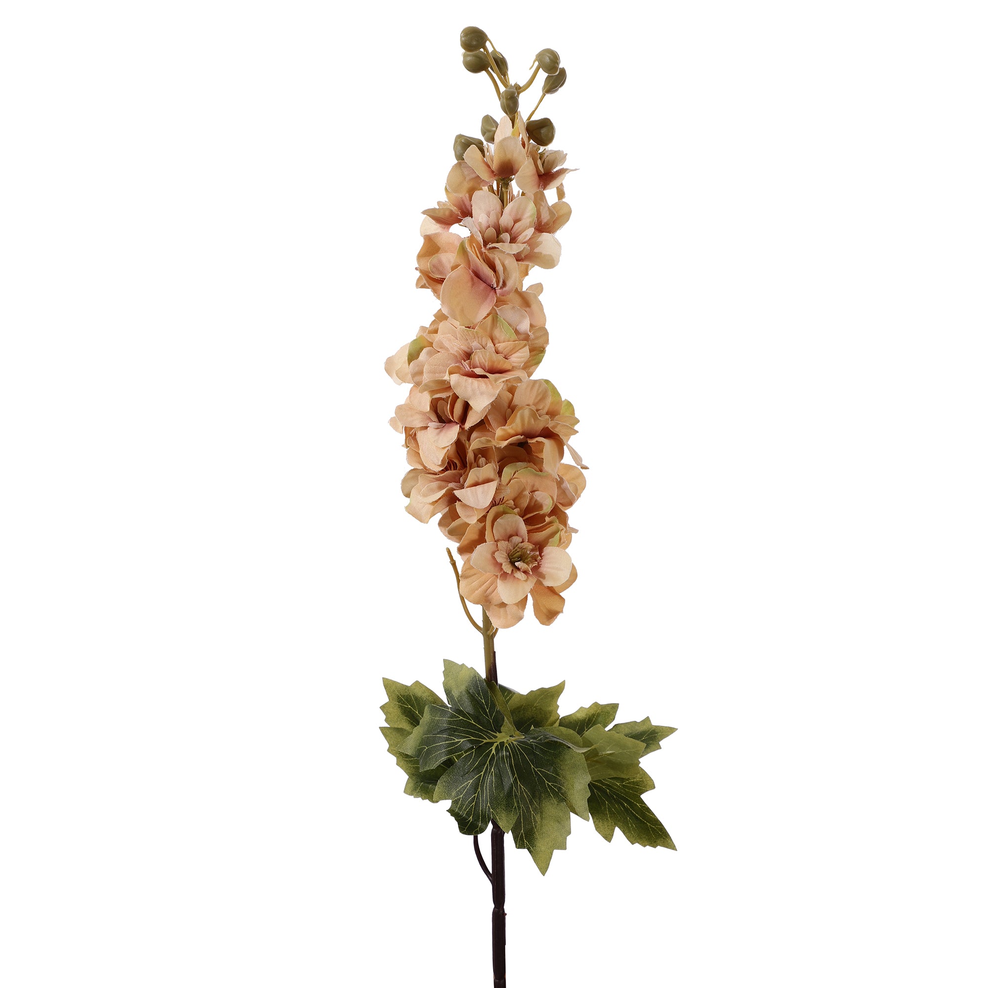 Peach Delphinium Leafy Faux Flower Stick  (Single)