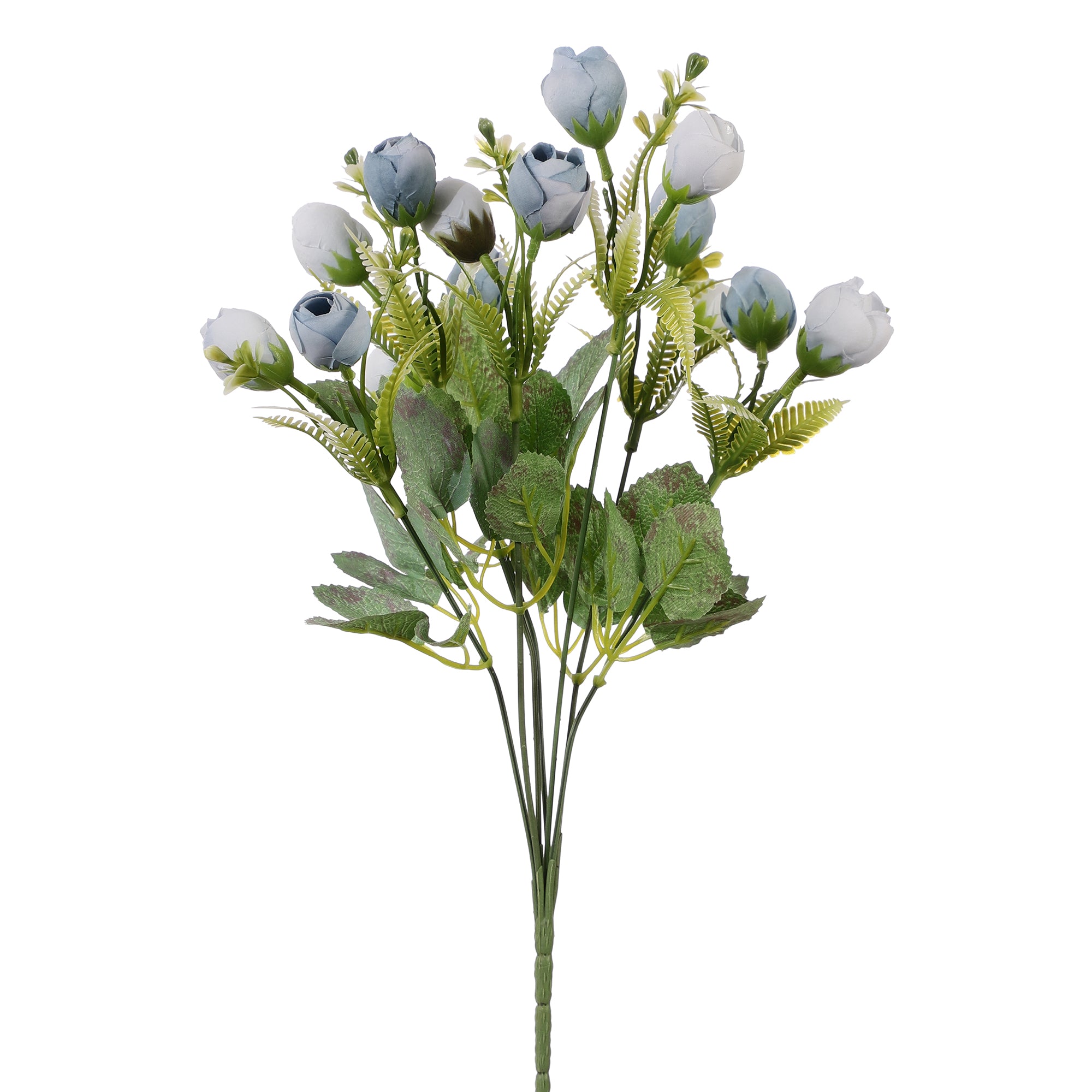 Indigo White Rose Buds Faux Flower  (Single)