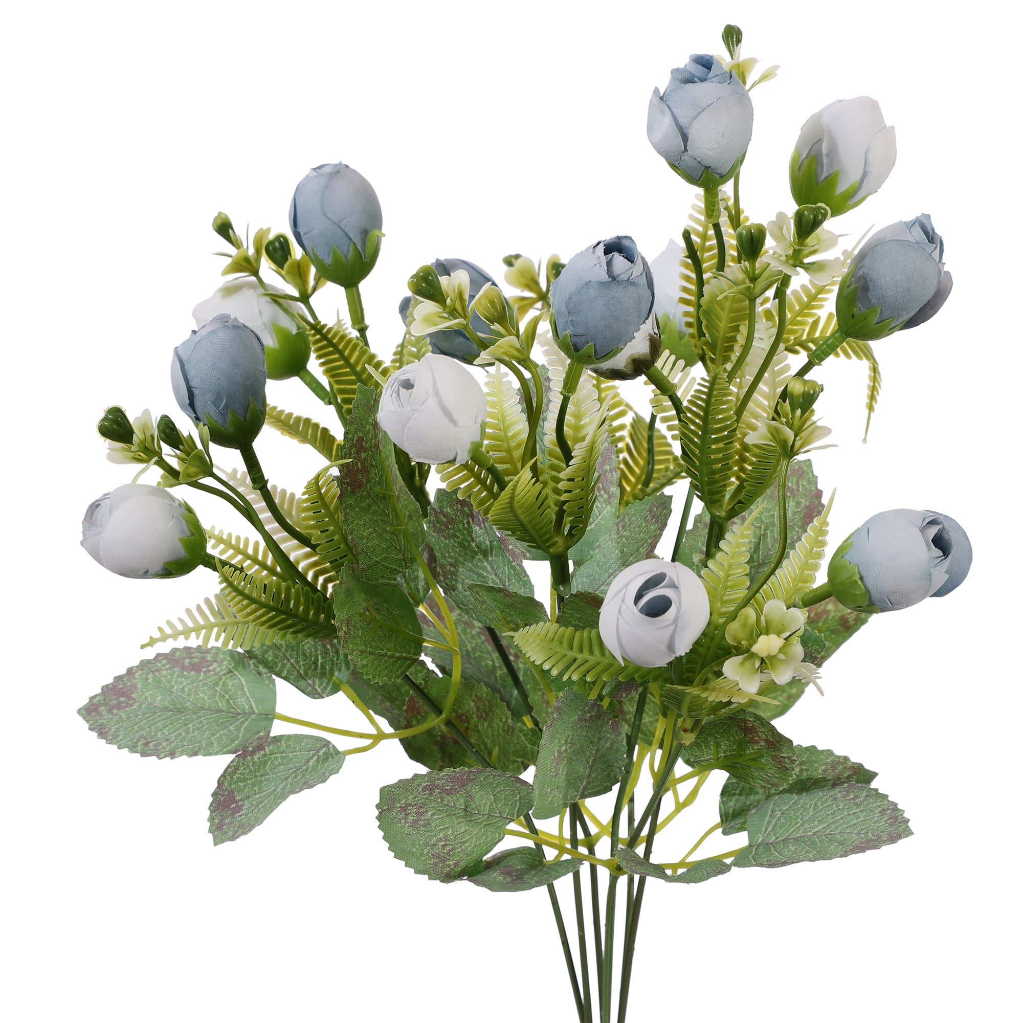 Indigo White Rose Buds Faux Flower  (Single)
