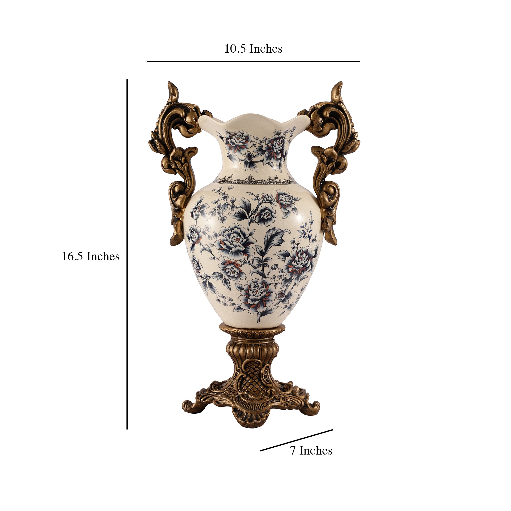 Blue Regal Ceramic Vase with Gold Handles