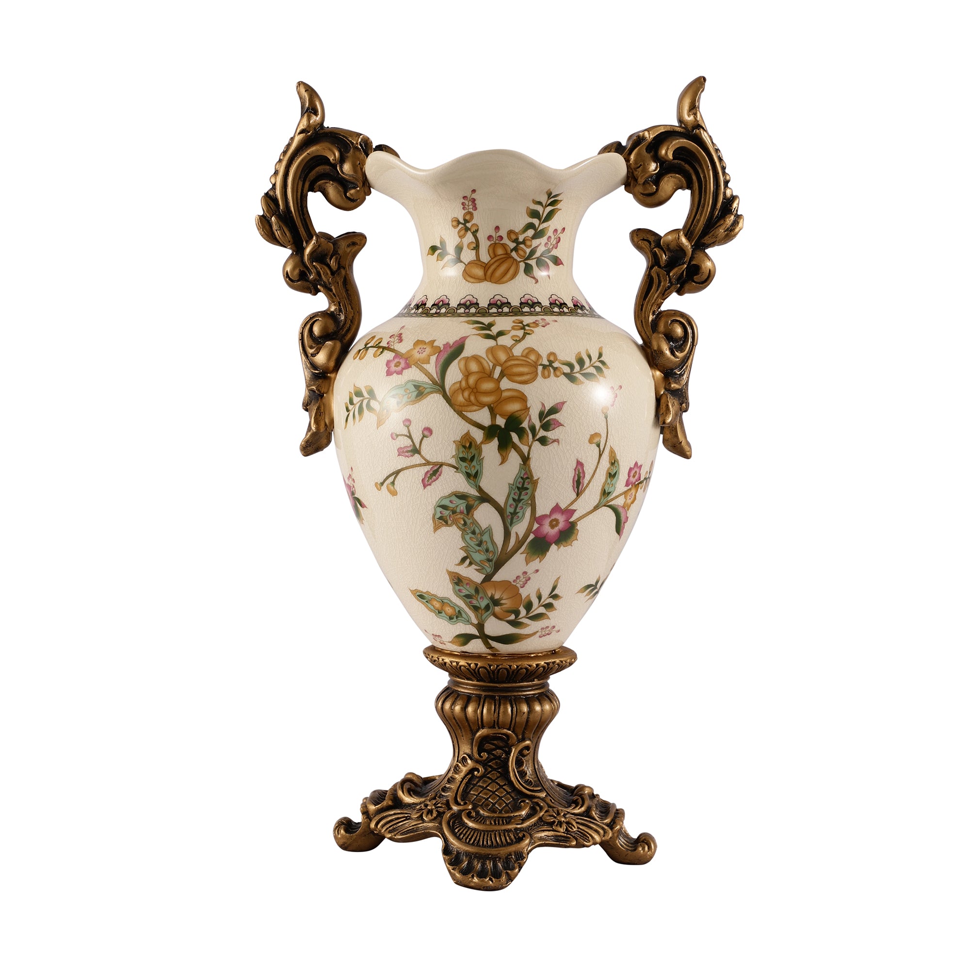 Yellow Regal Ceramic Vase with Gold Handles