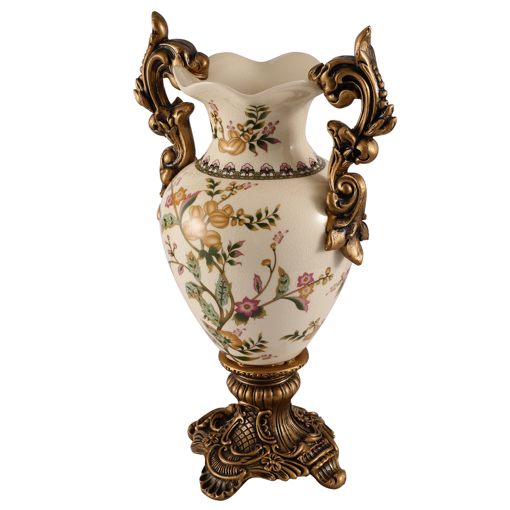 Yellow Regal Ceramic Vase with Gold Handles