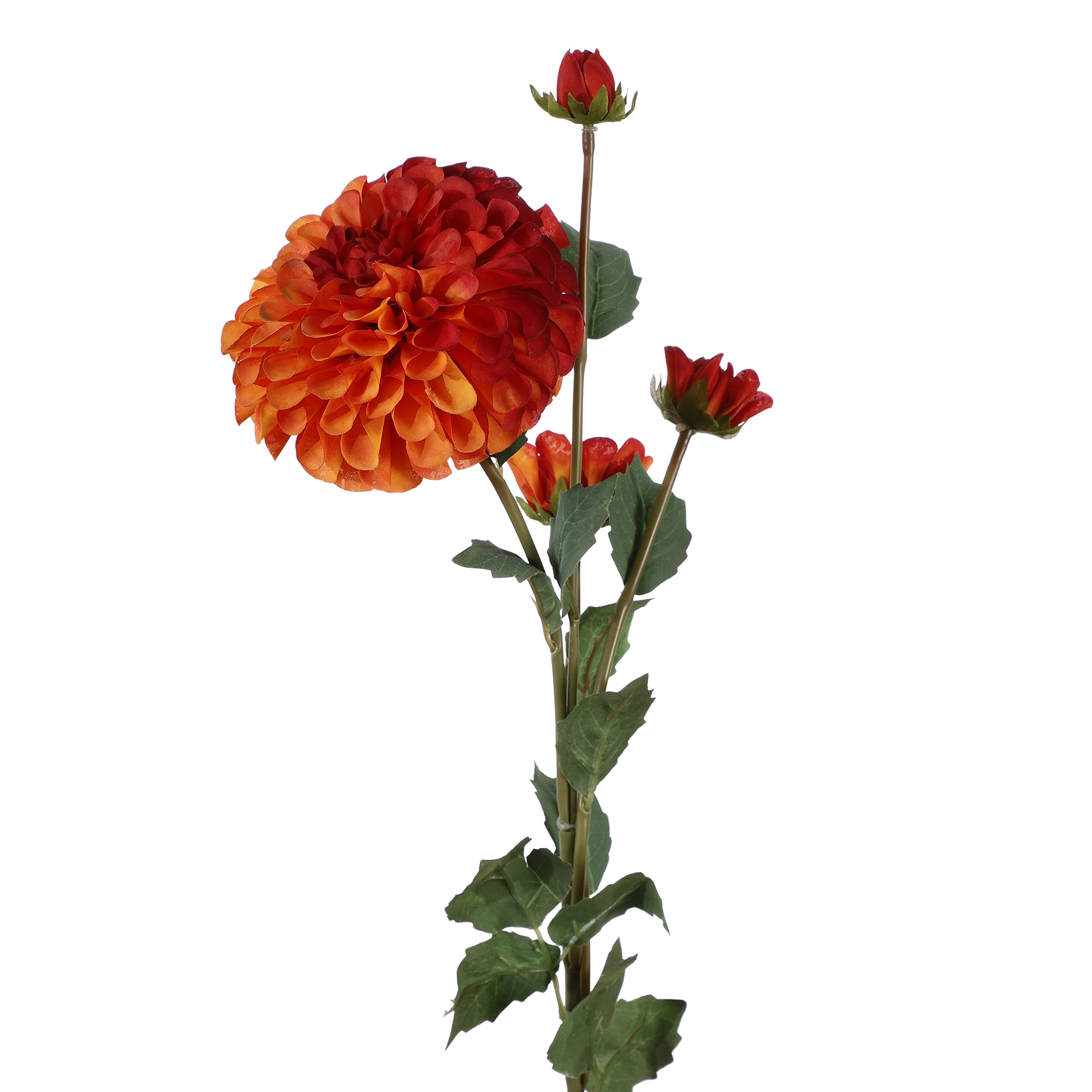 Orange Red Dahlia Faux Flower Stick (Single)