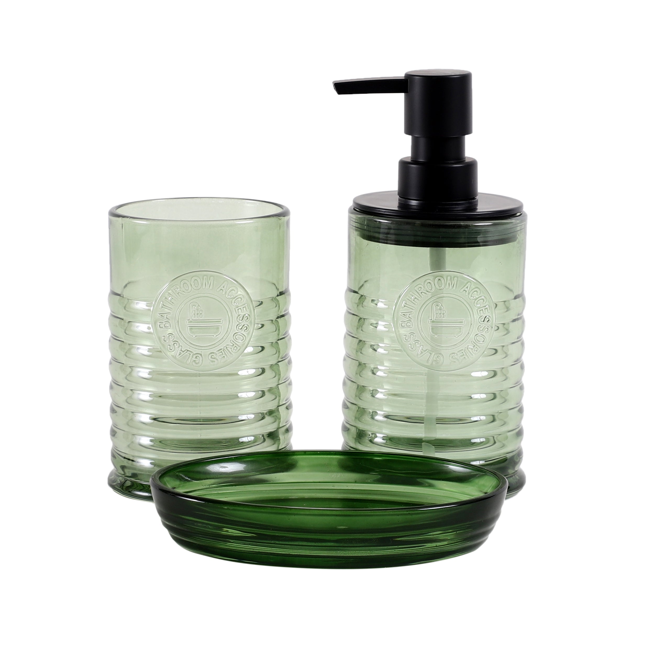 Colored Glass 3 Piece Bath Set - Green