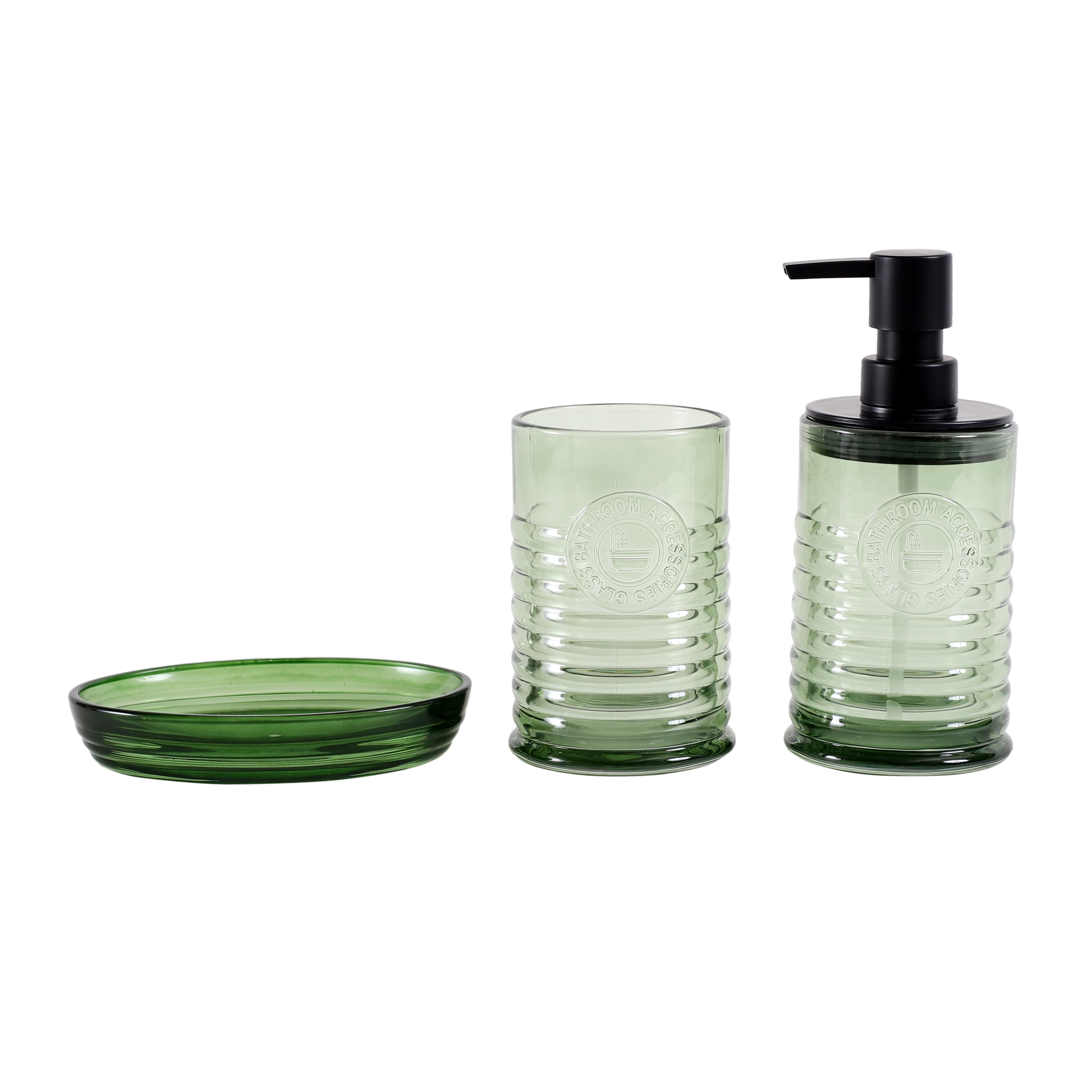 Colored Glass 3 Piece Bath Set - Green