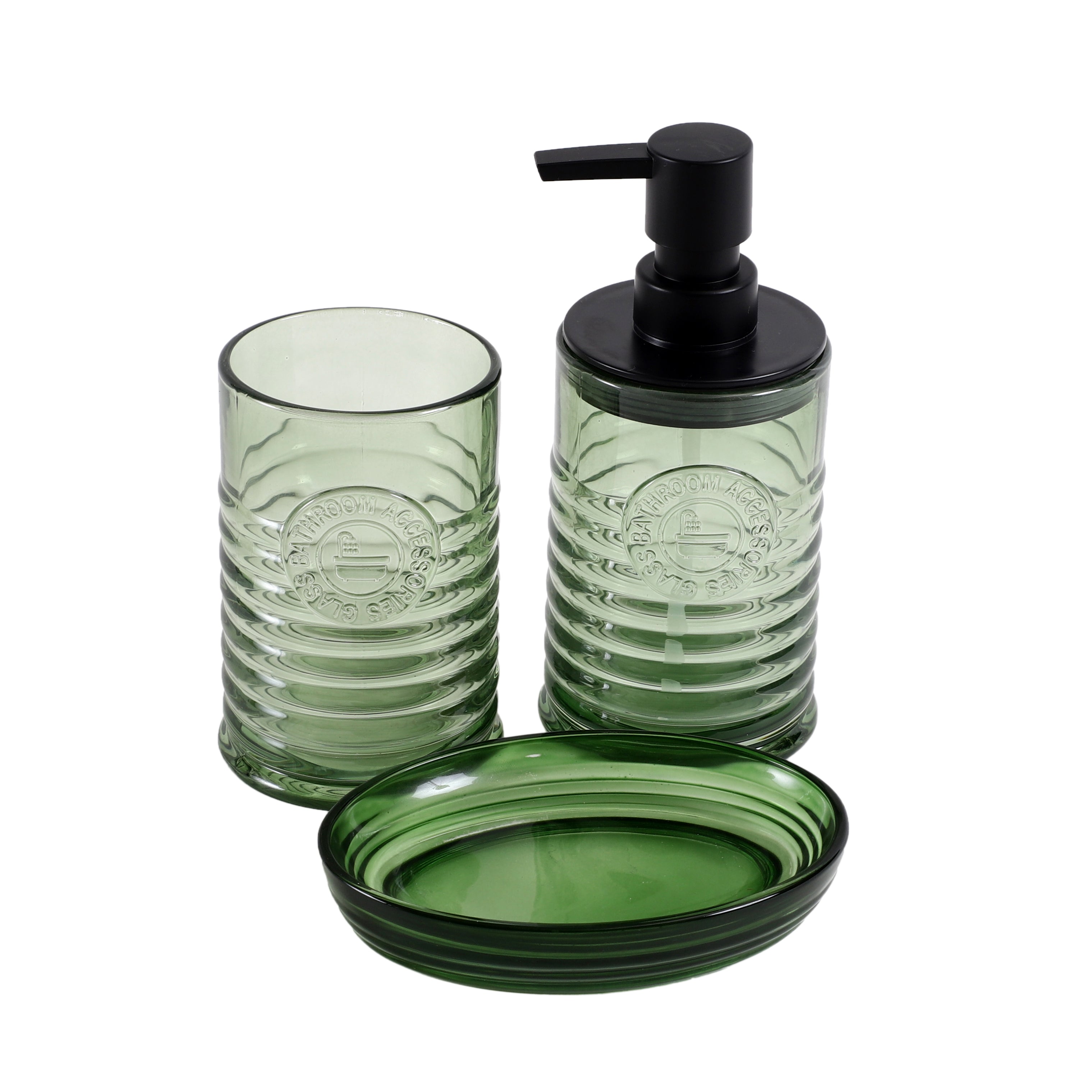 Colored Glass 3 Piece Bath Set - Green