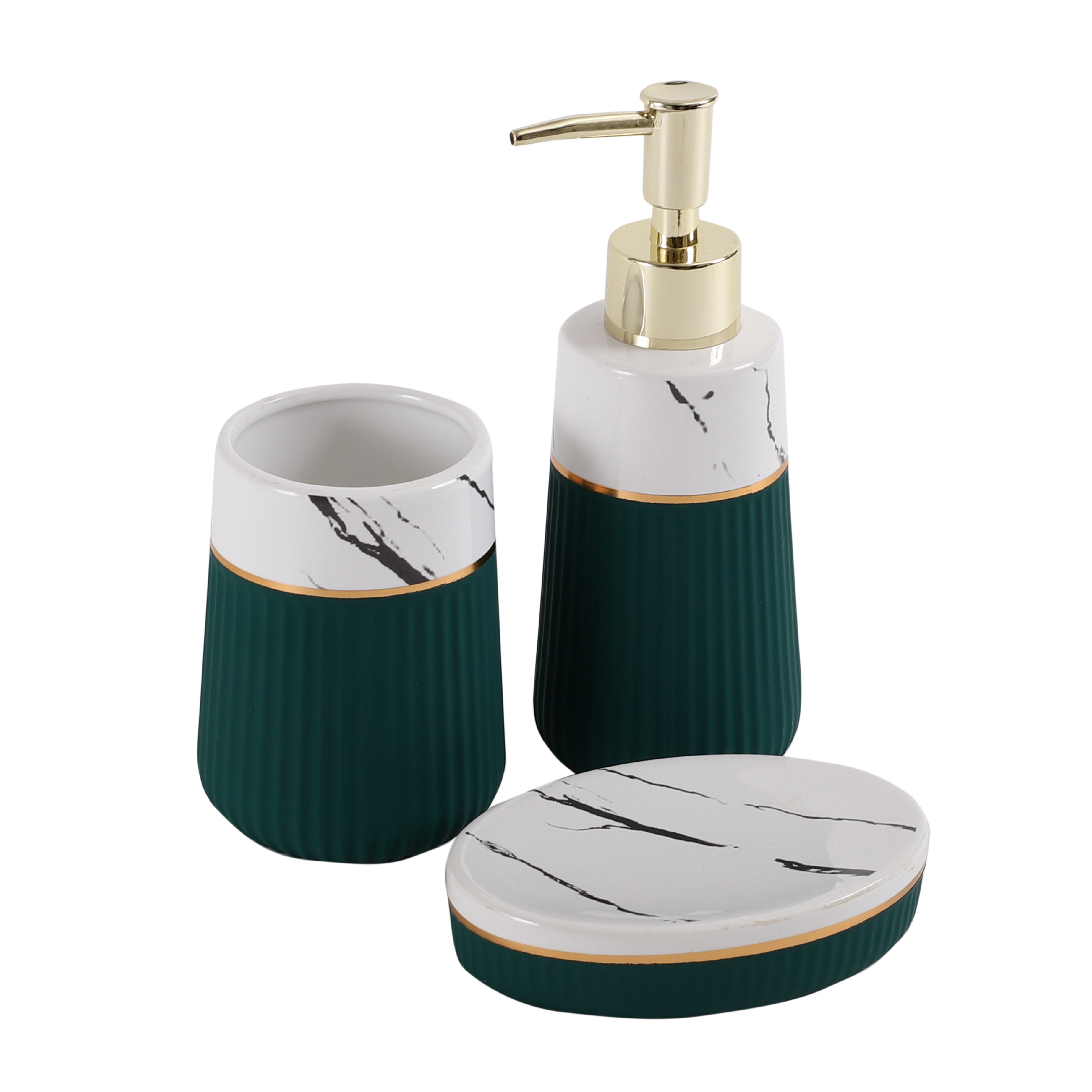 Emerald Green and White 3 Piece Bath Set