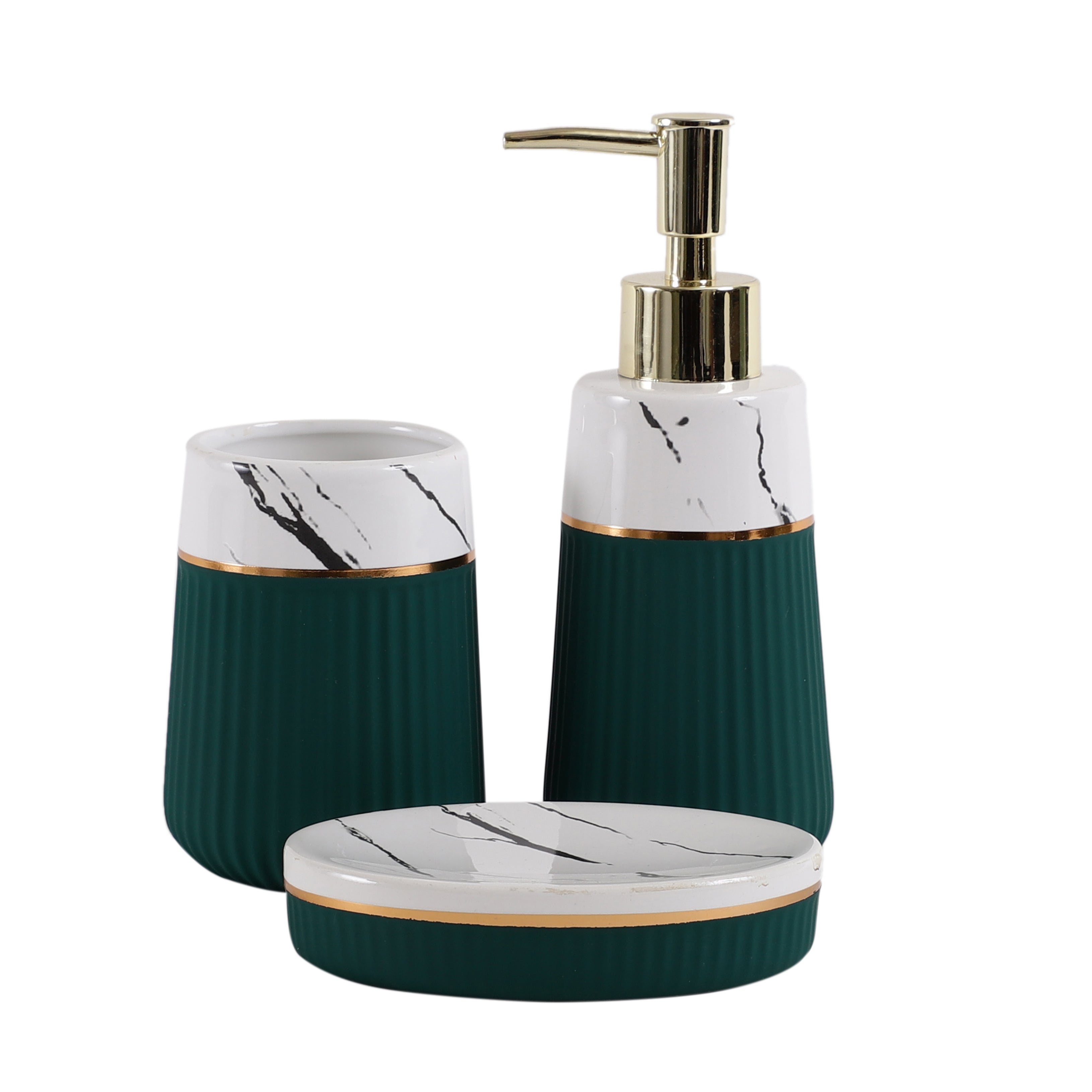 Emerald Green and White 3 Piece Bath Set