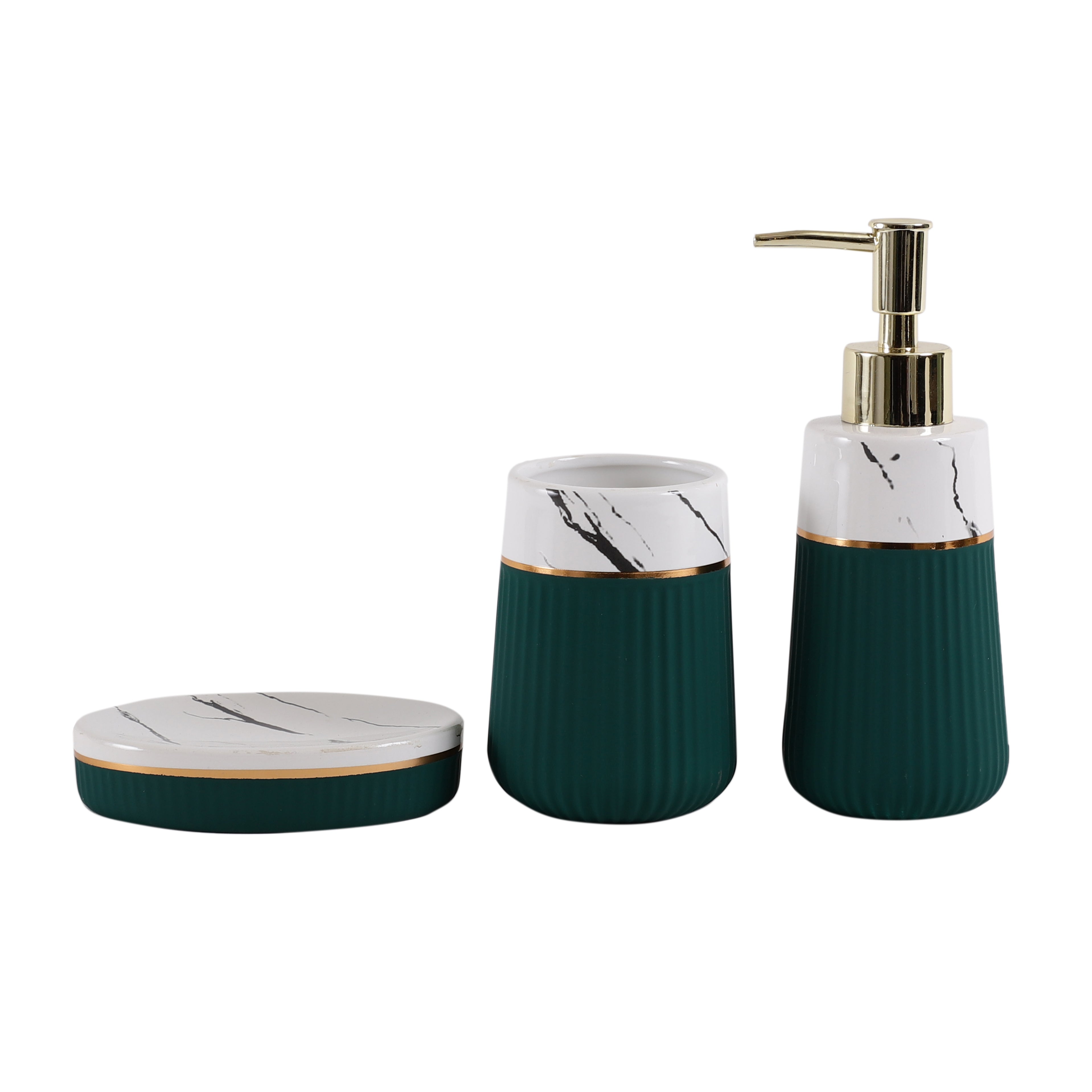 Emerald Green and White 3 Piece Bath Set