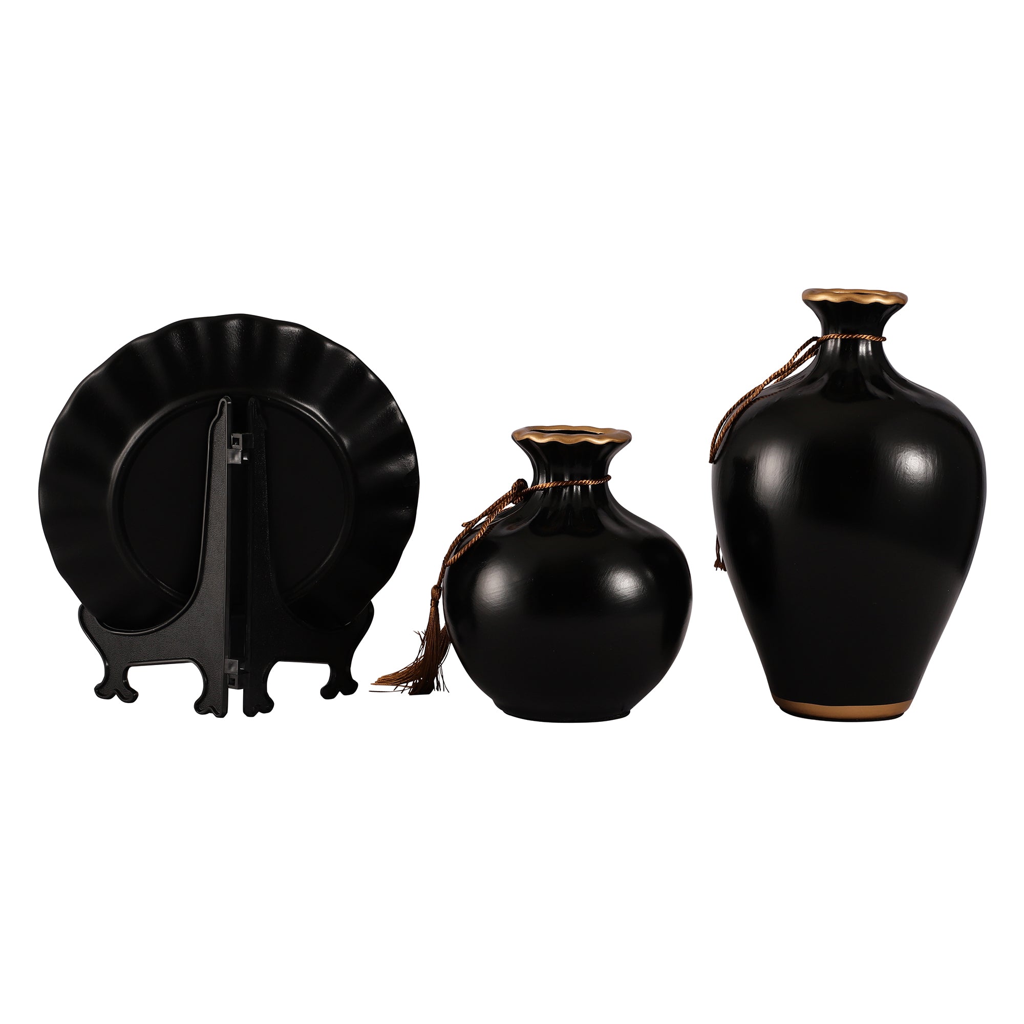 Floral Decorative Vase Set Oval (Black)