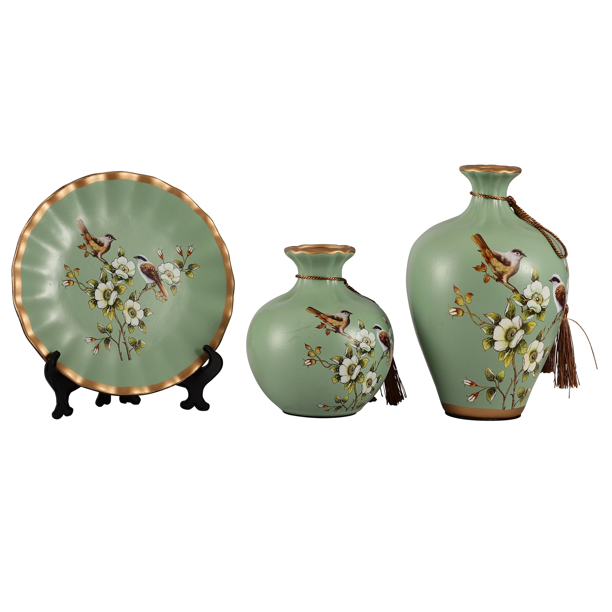 Floral Decorative Vase Set Oval (Olive)