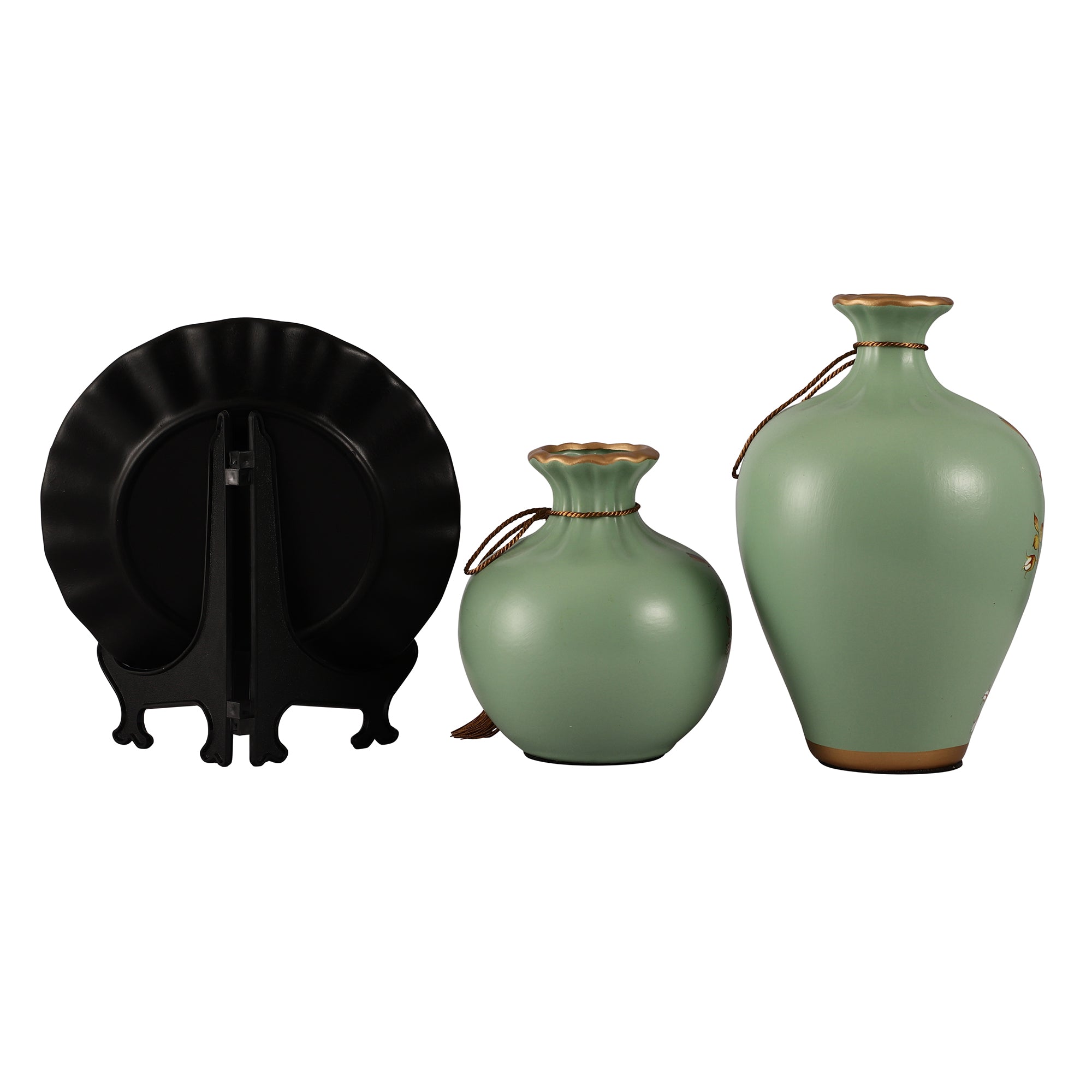 Floral Decorative Vase Set Oval (Olive)